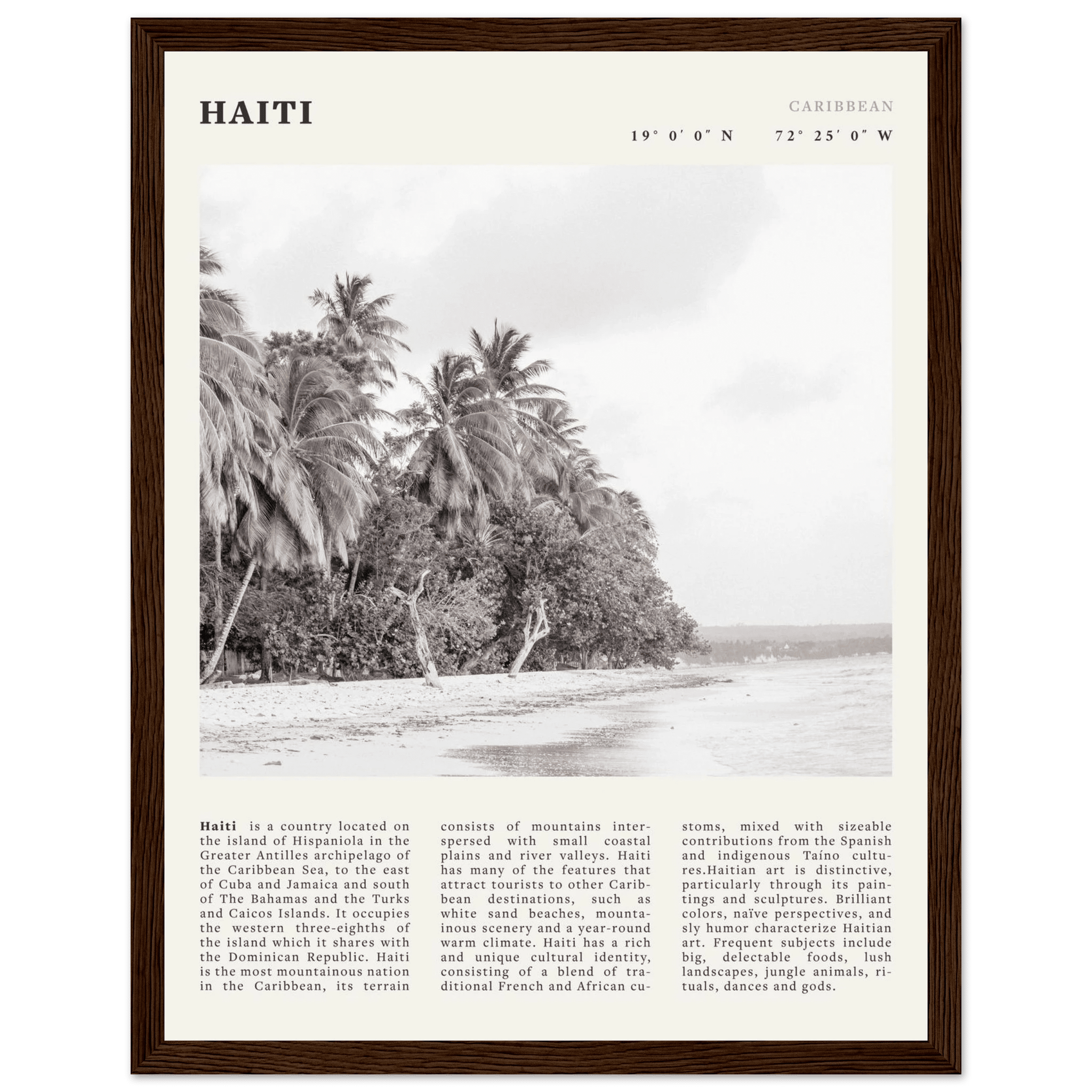 Haiti Poster | Black & White Caribbean Beach Wall Art | Tropical Travel Print - Evergreen Posters