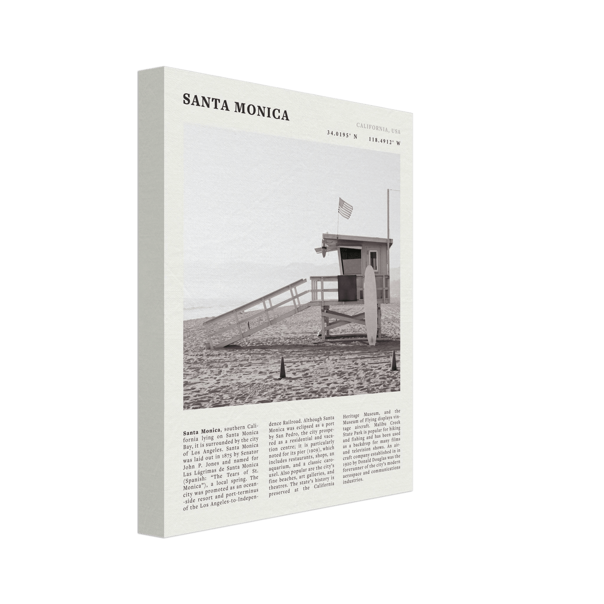 Santa Monica Poster | Black & White California Wall Art | Beach Travel Print | Coastal Decor - Evergreen Posters