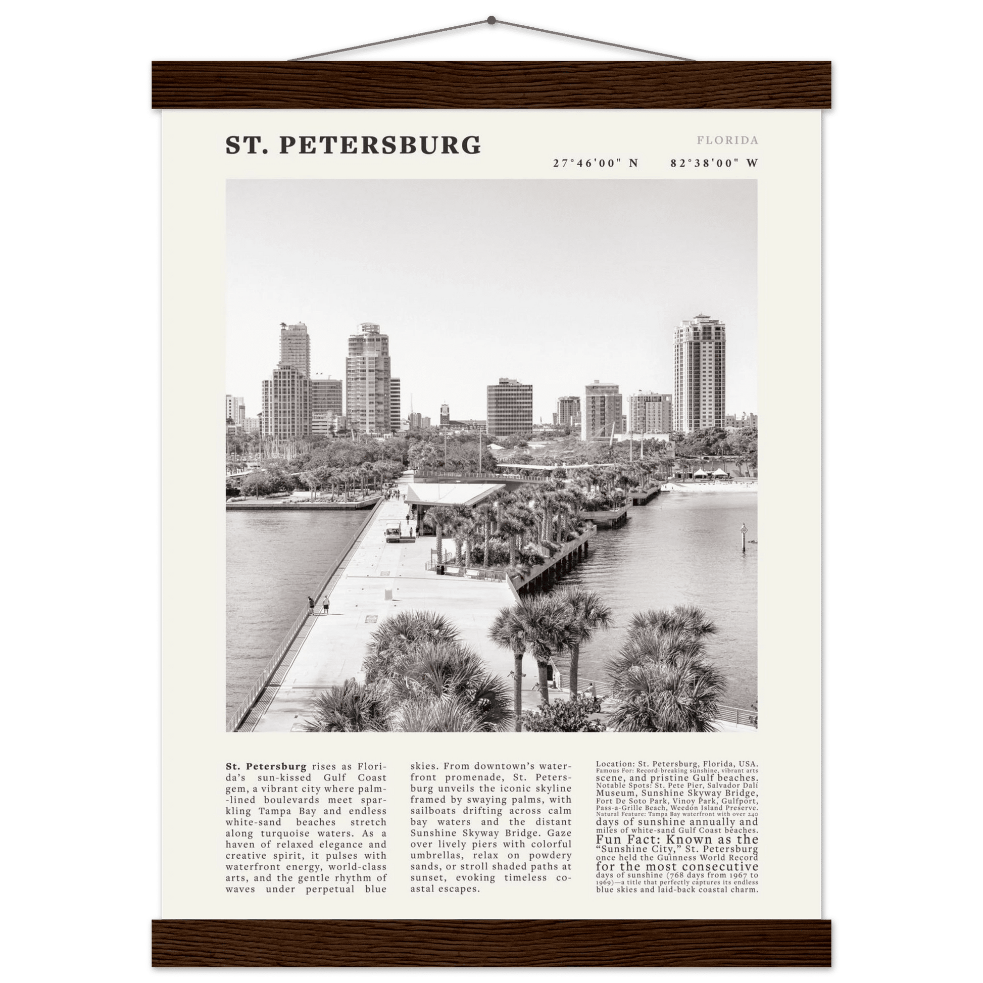 St. Petersburg Florida Poster Black and White – Vintage St Pete Skyline Print (Digital & Printed Options) - Evergreen Posters