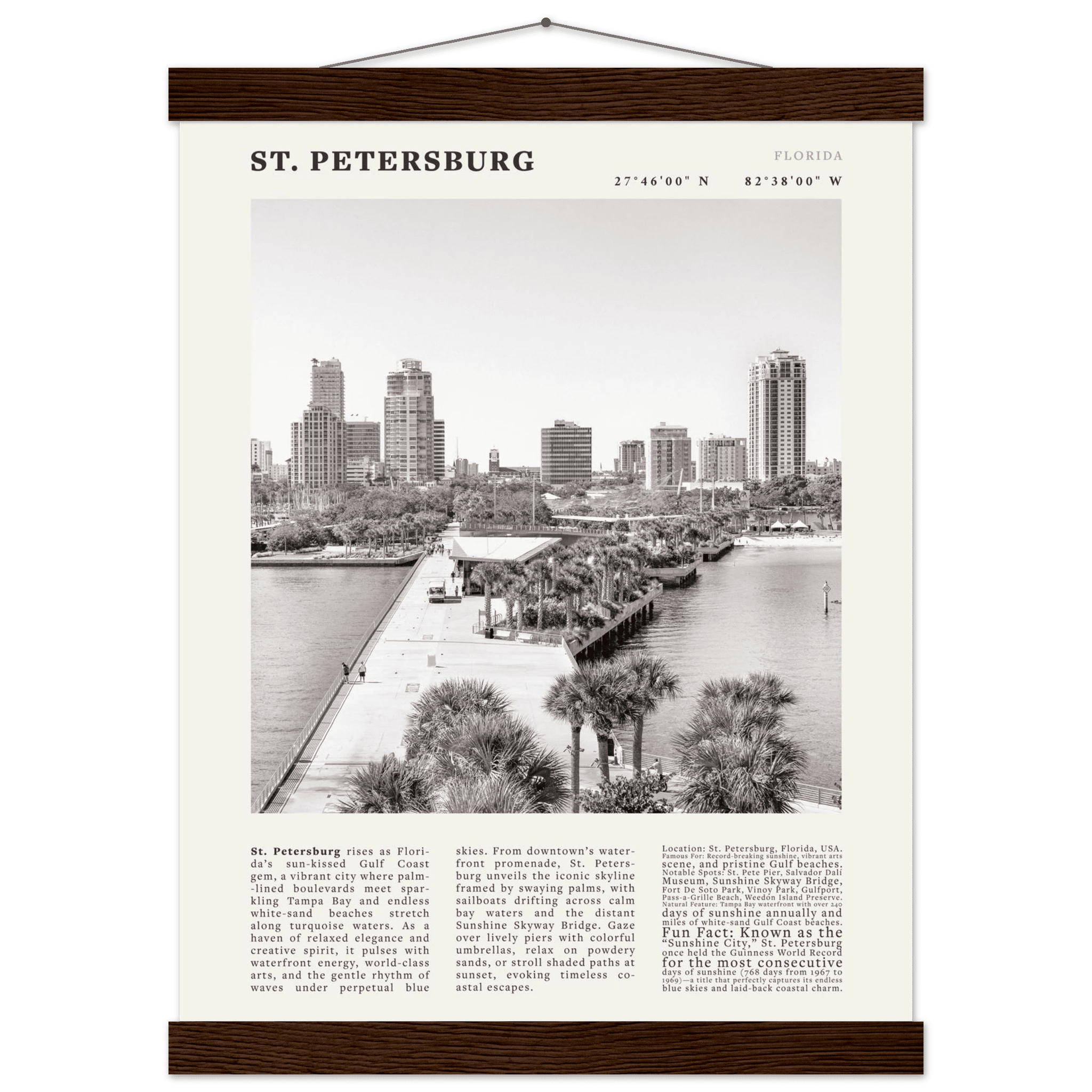 St. Petersburg Florida Poster Black and White – Vintage St Pete Skyline Print (Digital & Printed Options) - Evergreen Posters