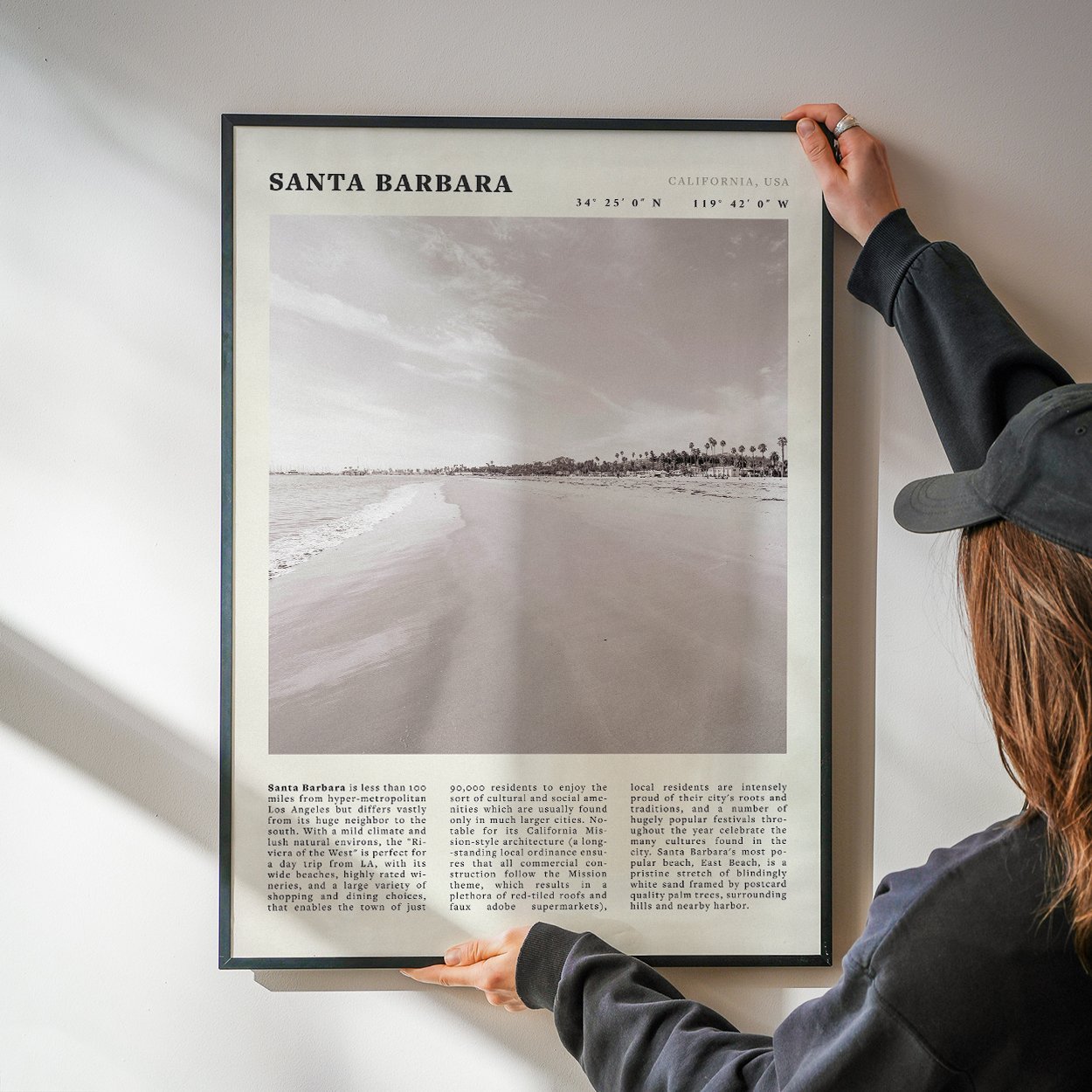 Santa Barbara Poster | Black & White California Beach Wall Art | CA Travel Print - Evergreen Posters