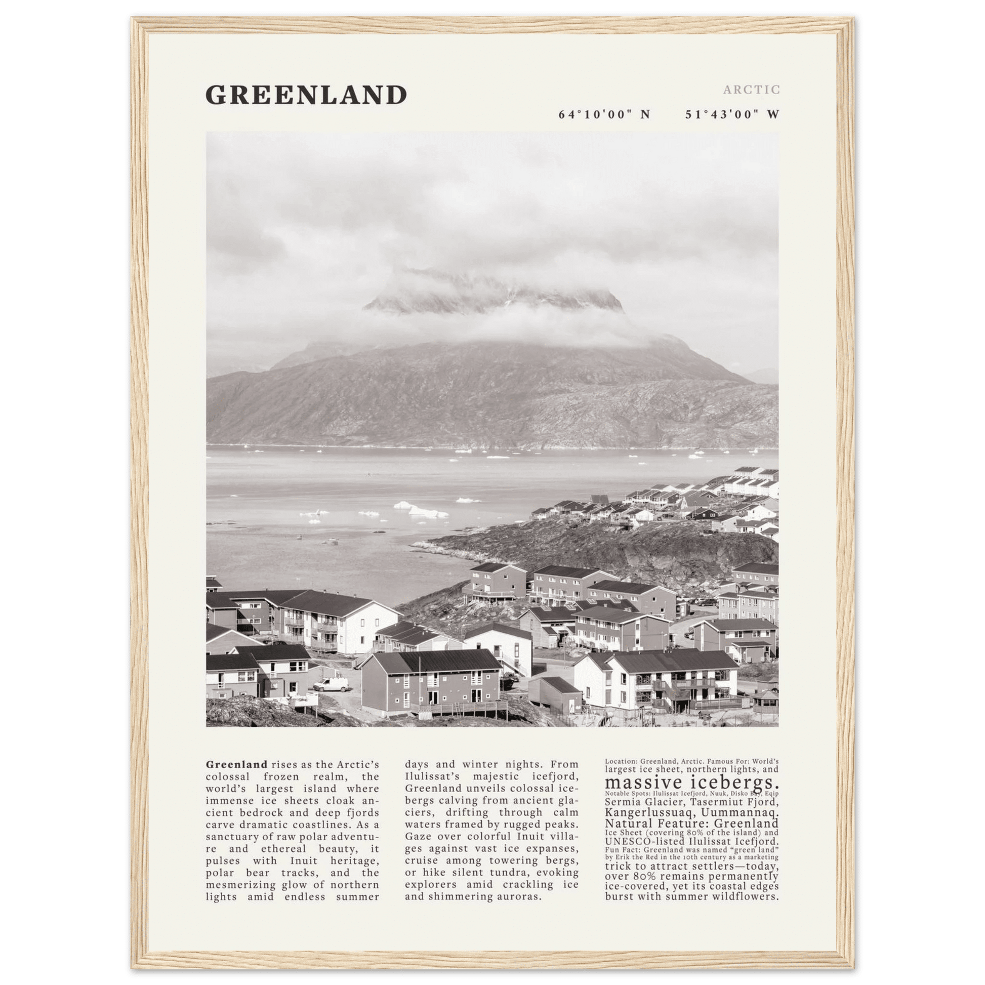 Greenland Poster Black and White – Vintage Arctic Fjord Landscape Print (Digital & Printed Options) - Evergreen Posters