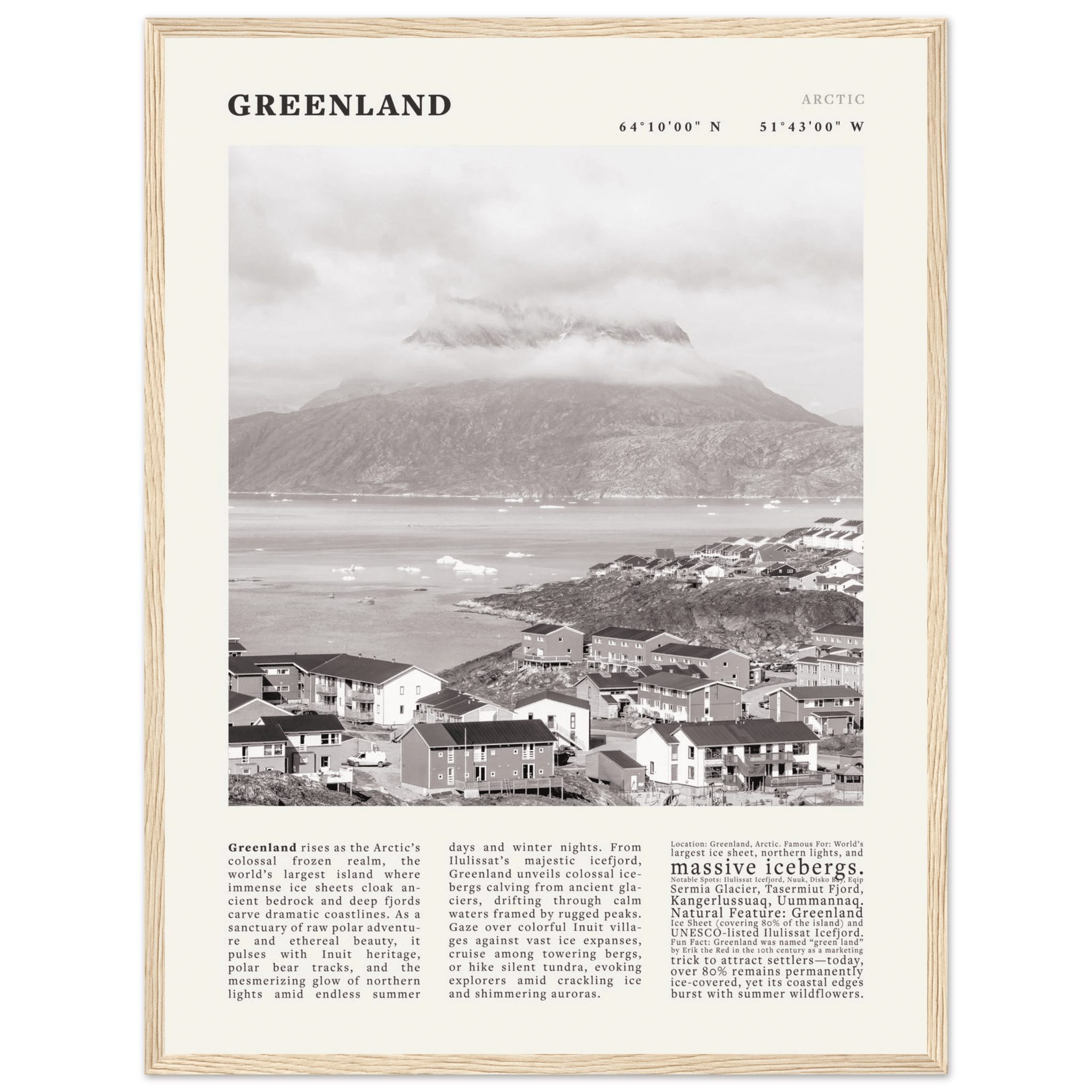 Greenland Poster Black and White – Vintage Arctic Fjord Landscape Print (Digital & Printed Options) - Evergreen Posters