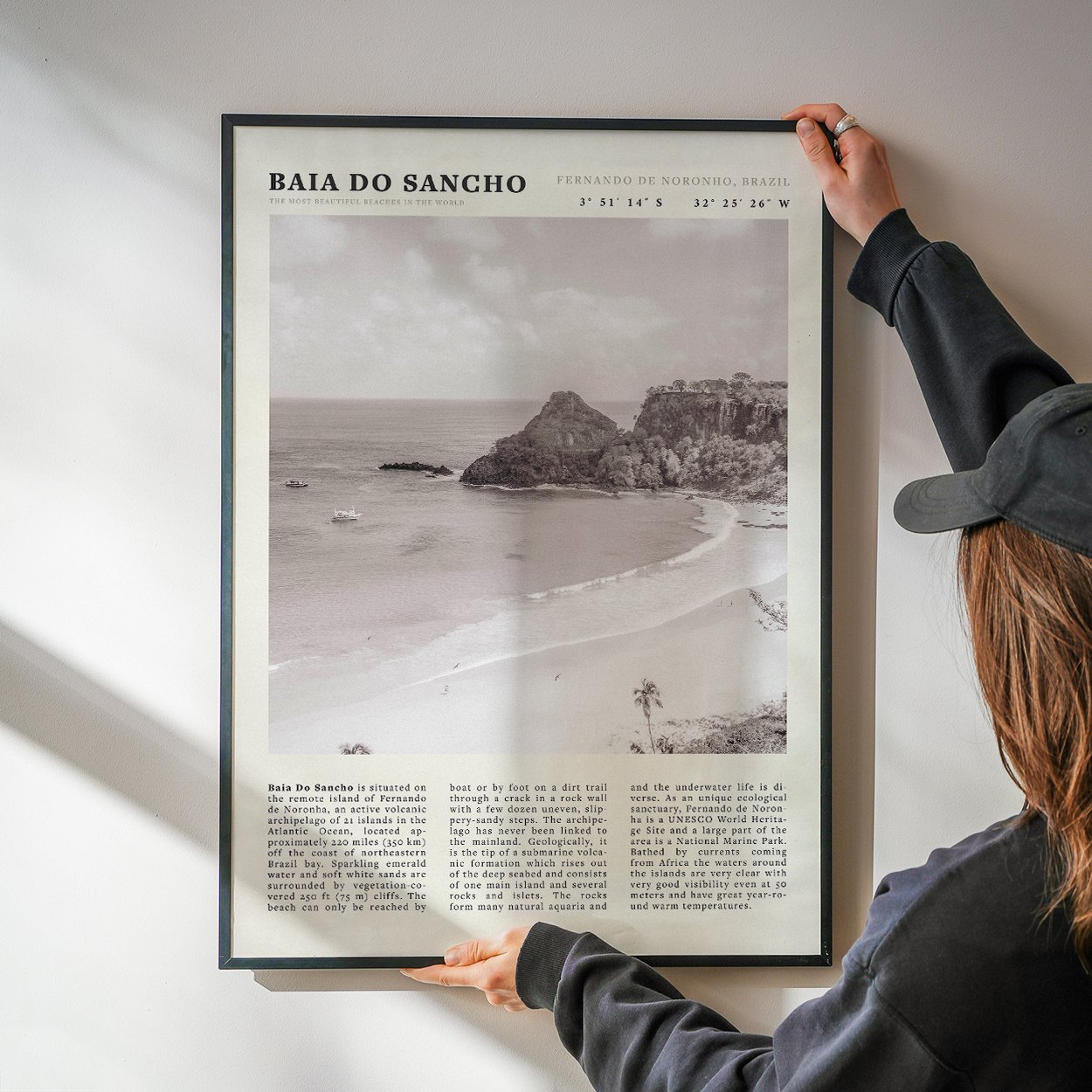 Baia Do Sancho Poster | Black & White Brazil Beach Wall Art | Fernando de Noronha - Evergreen Posters