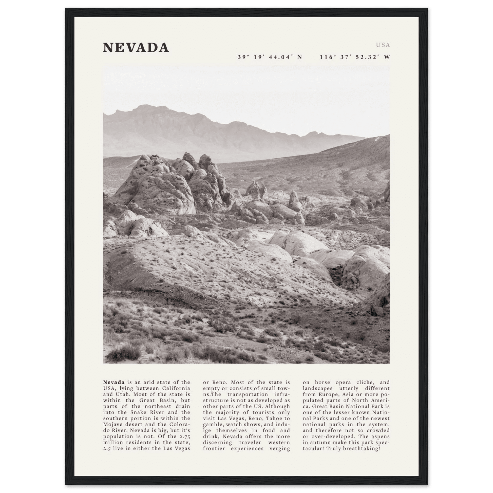 Nevada Poster | Black & White Desert Landscape Wall Art | USA Travel Print Decor - Evergreen Posters