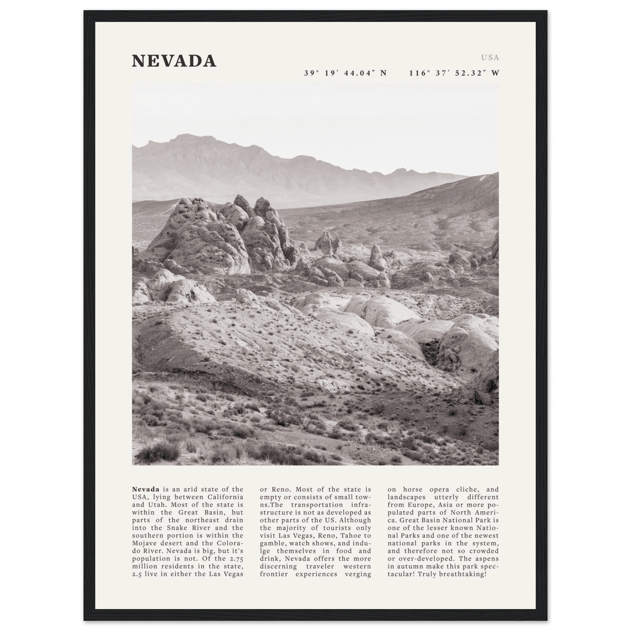 Nevada Poster | Black & White Desert Landscape Wall Art | USA Travel Print Decor - Evergreen Posters