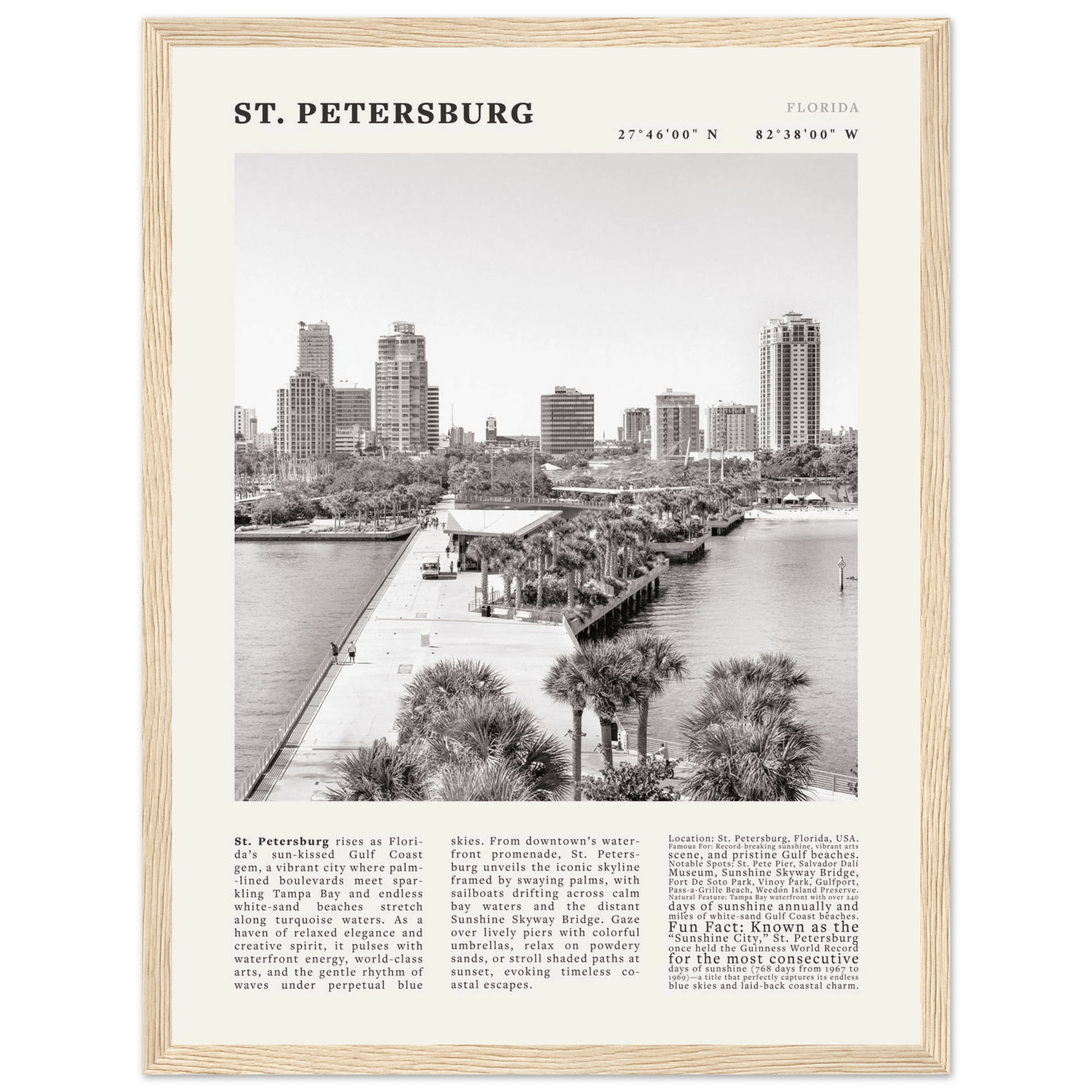 St. Petersburg Florida Poster Black and White – Vintage St Pete Skyline Print (Digital & Printed Options) - Evergreen Posters