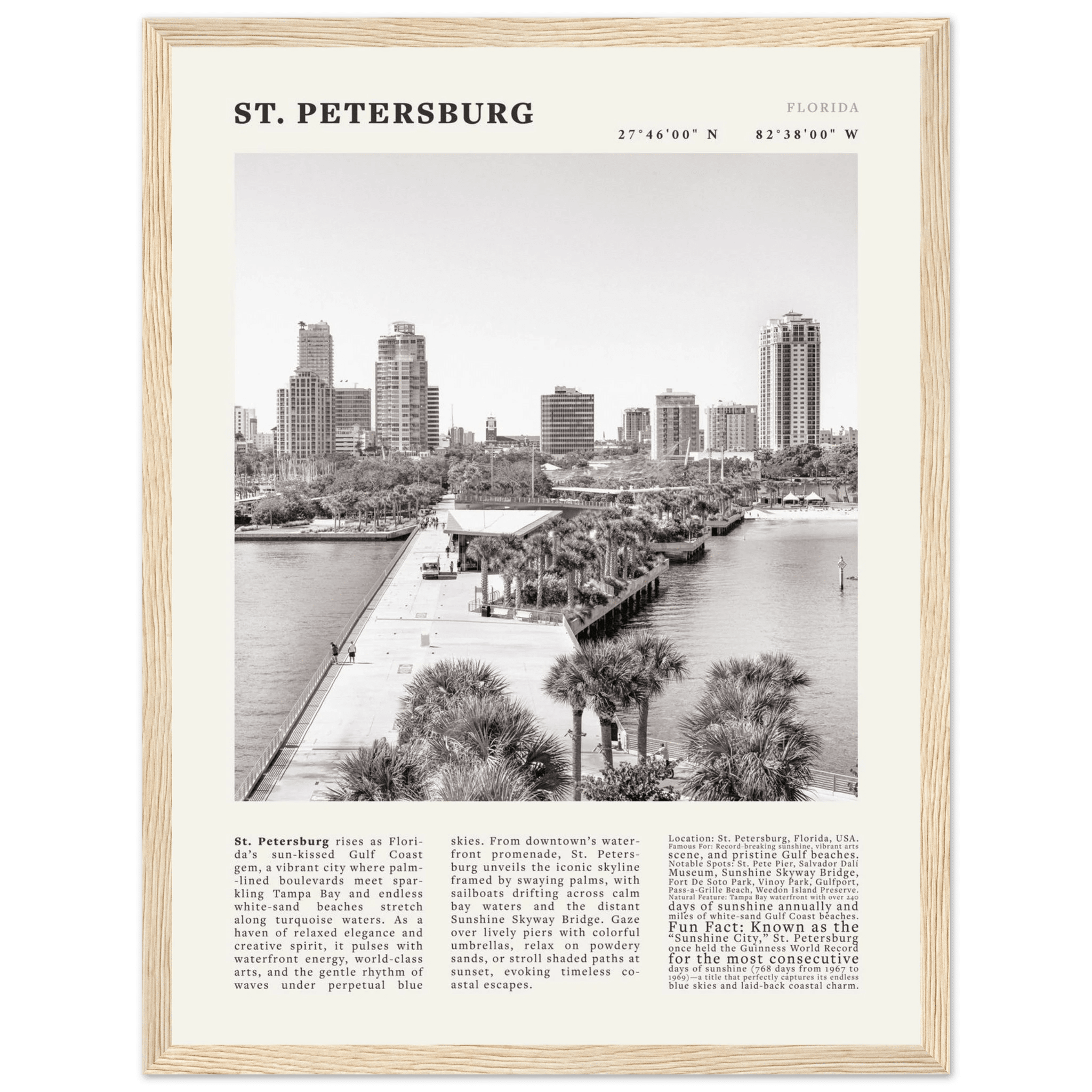 St. Petersburg Florida Poster Black and White – Vintage St Pete Skyline Print (Digital & Printed Options) - Evergreen Posters