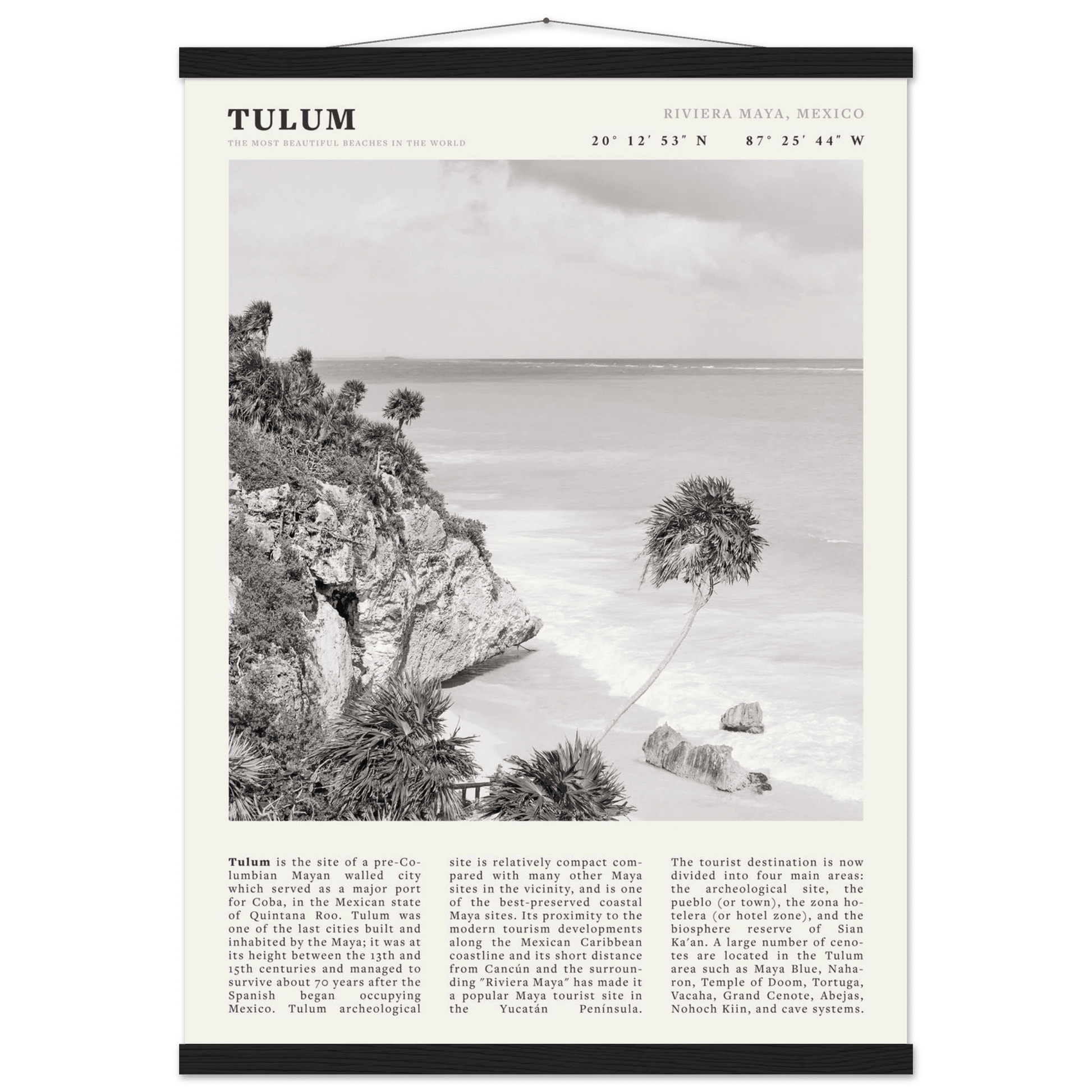 Tulum Poster | Black & White Riviera Maya Mexico Wall Art | Beach Travel Print - Evergreen Posters