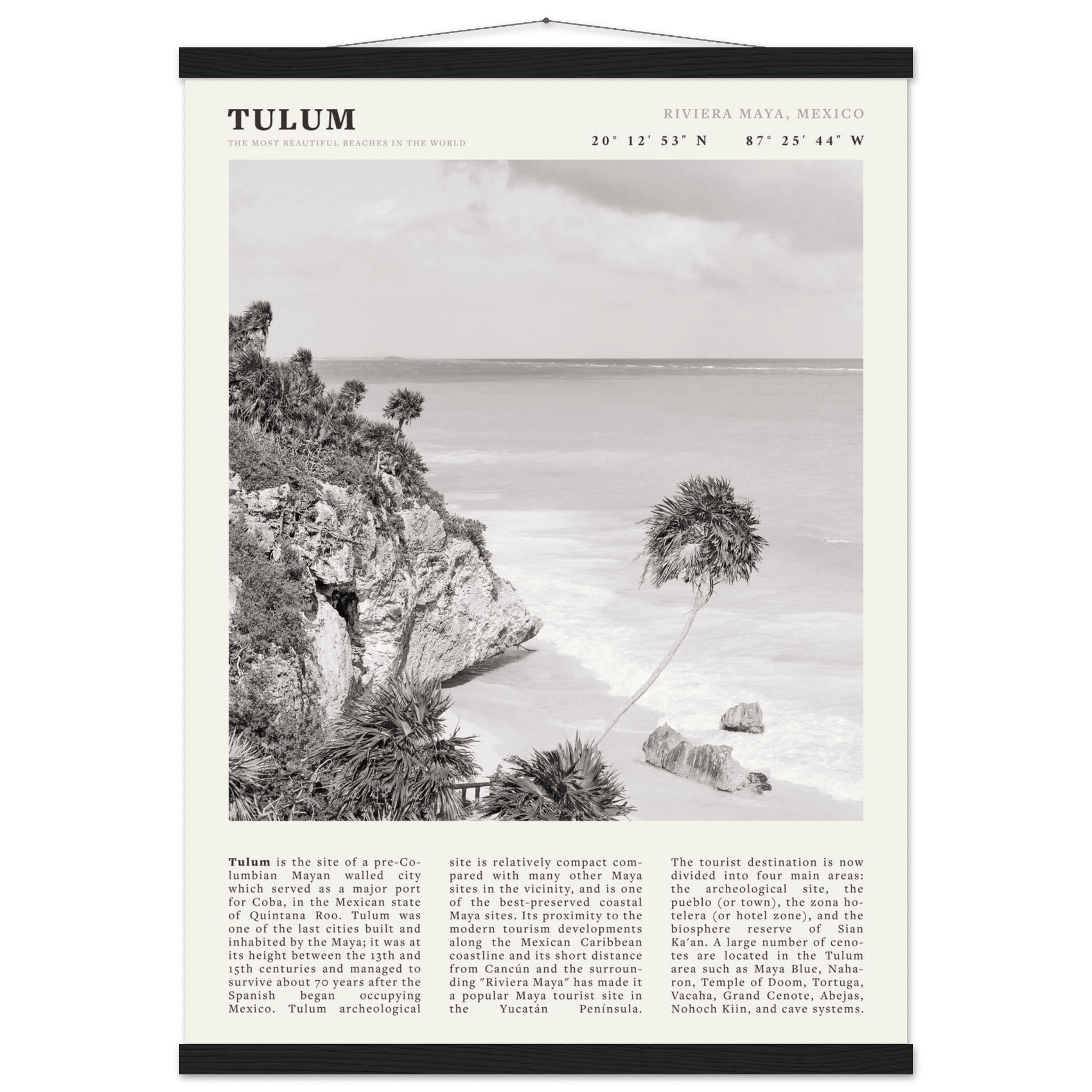 Tulum Poster | Black & White Riviera Maya Mexico Wall Art | Beach Travel Print - Evergreen Posters
