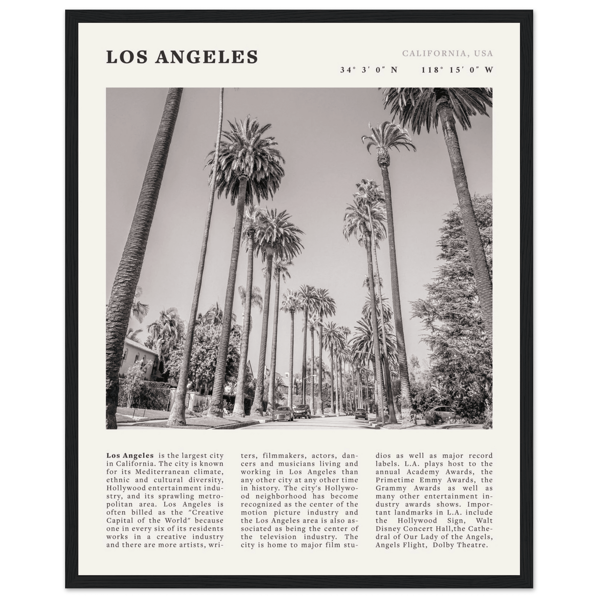 Los Angeles Poster | Black & White Palm Trees Wall Art | California Travel Print - Evergreen Posters