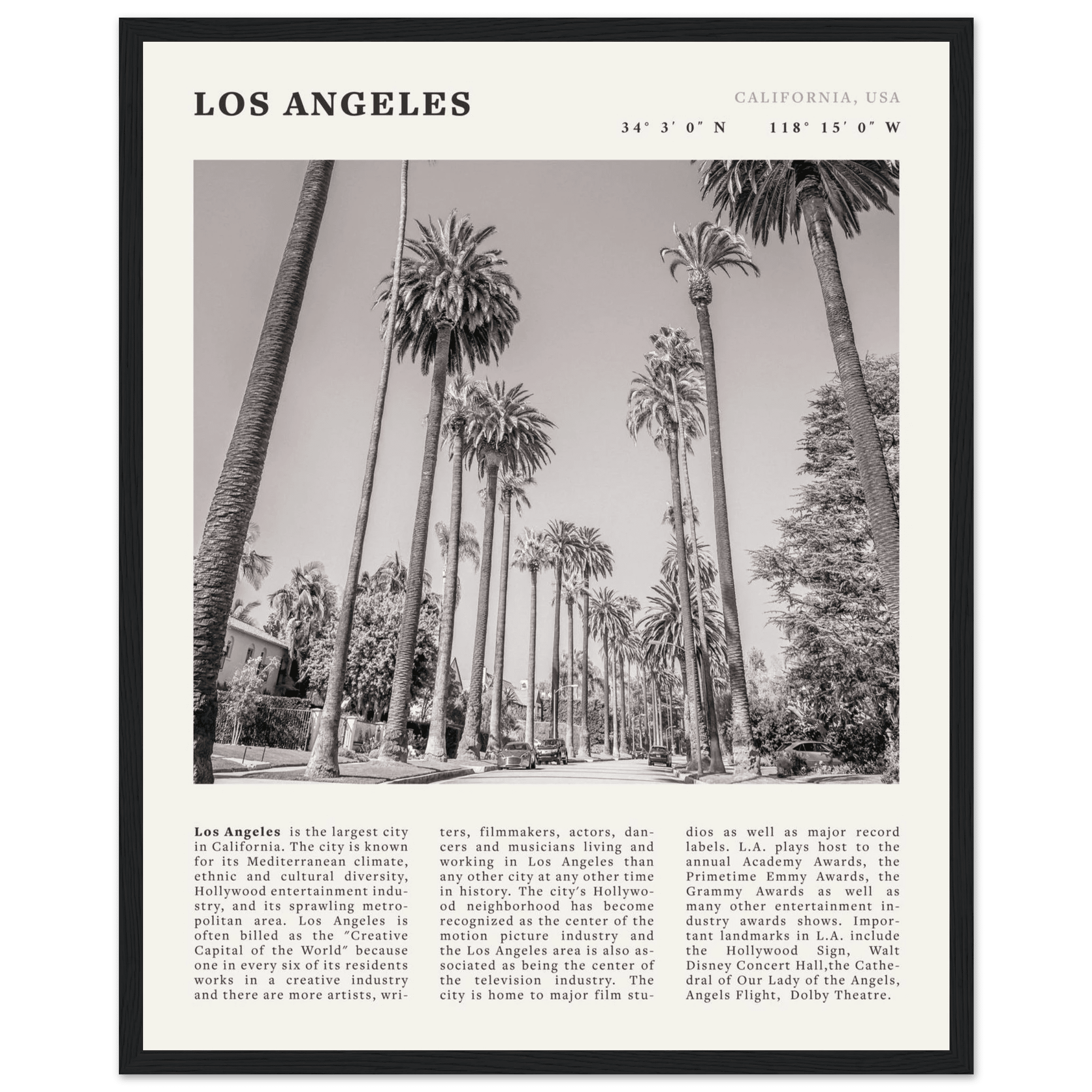 Los Angeles Poster | Black & White Palm Trees Wall Art | California Travel Print - Evergreen Posters