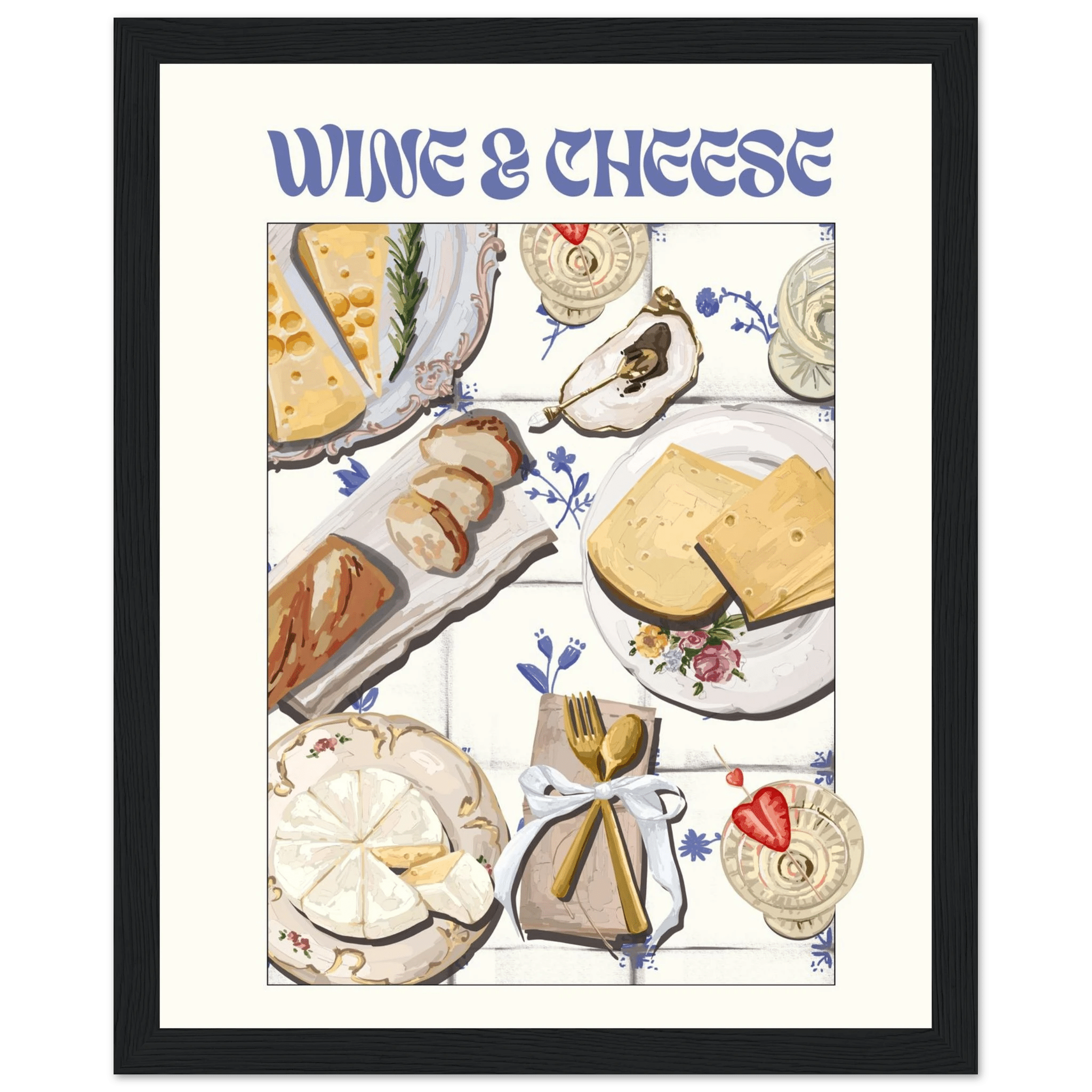 Wine & Cheese Poster – Elegant Kitchen & Dining Wall Art Print (Digital & Printed Options) - Evergreen Posters