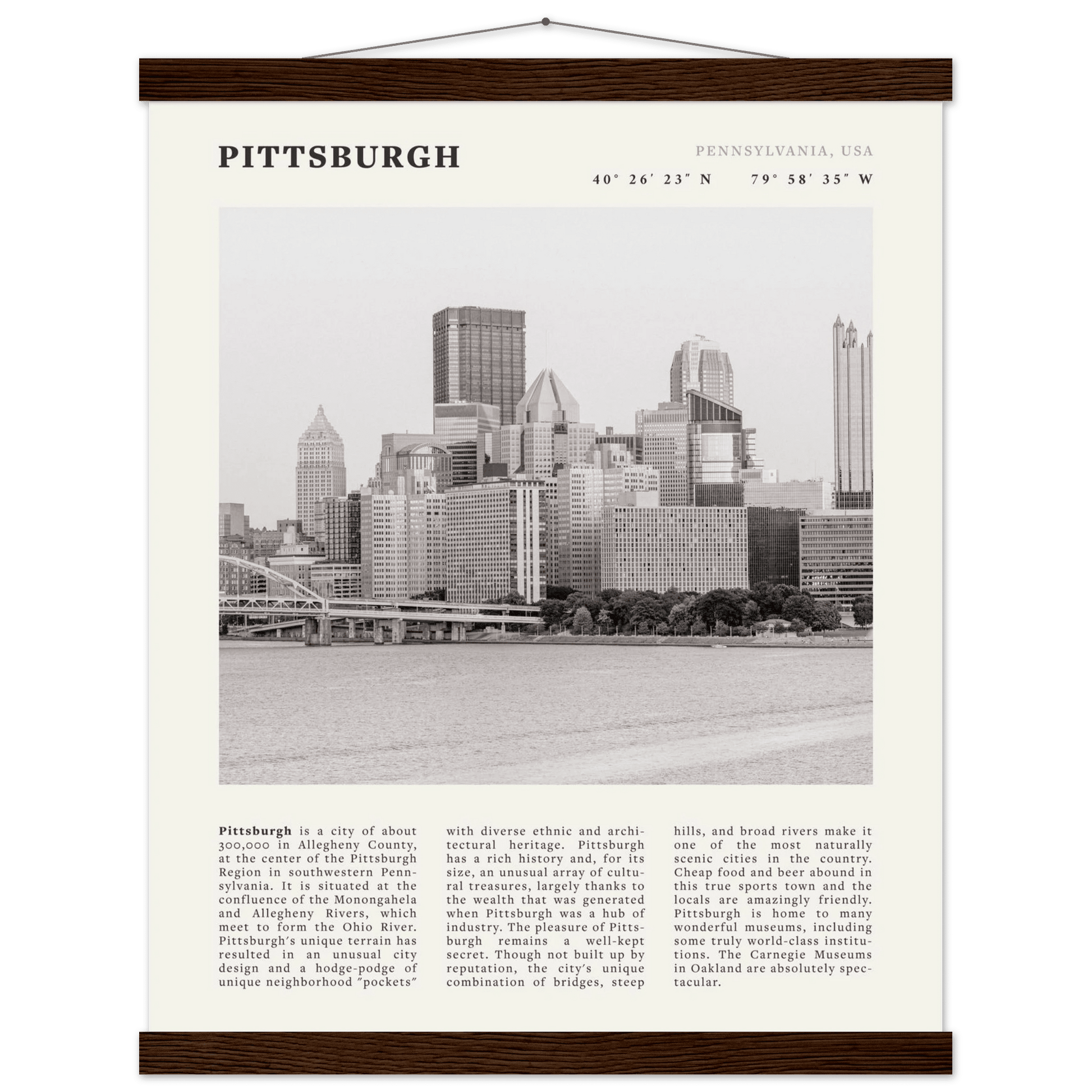 Pittsburgh Poster | Black & White Pennsylvania Skyline Wall Art | PA Travel Print - Evergreen Posters