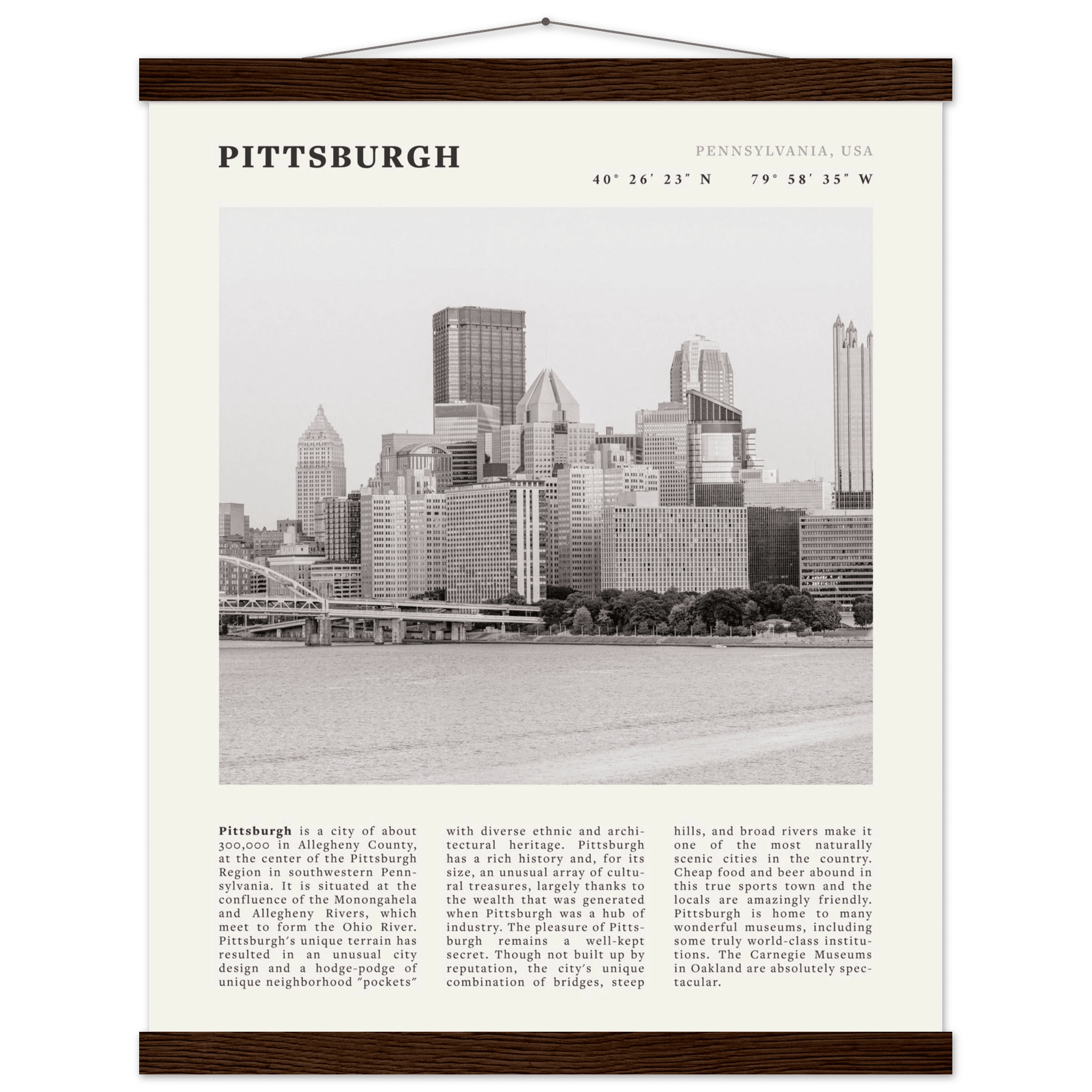 Pittsburgh Poster | Black & White Pennsylvania Skyline Wall Art | PA Travel Print - Evergreen Posters