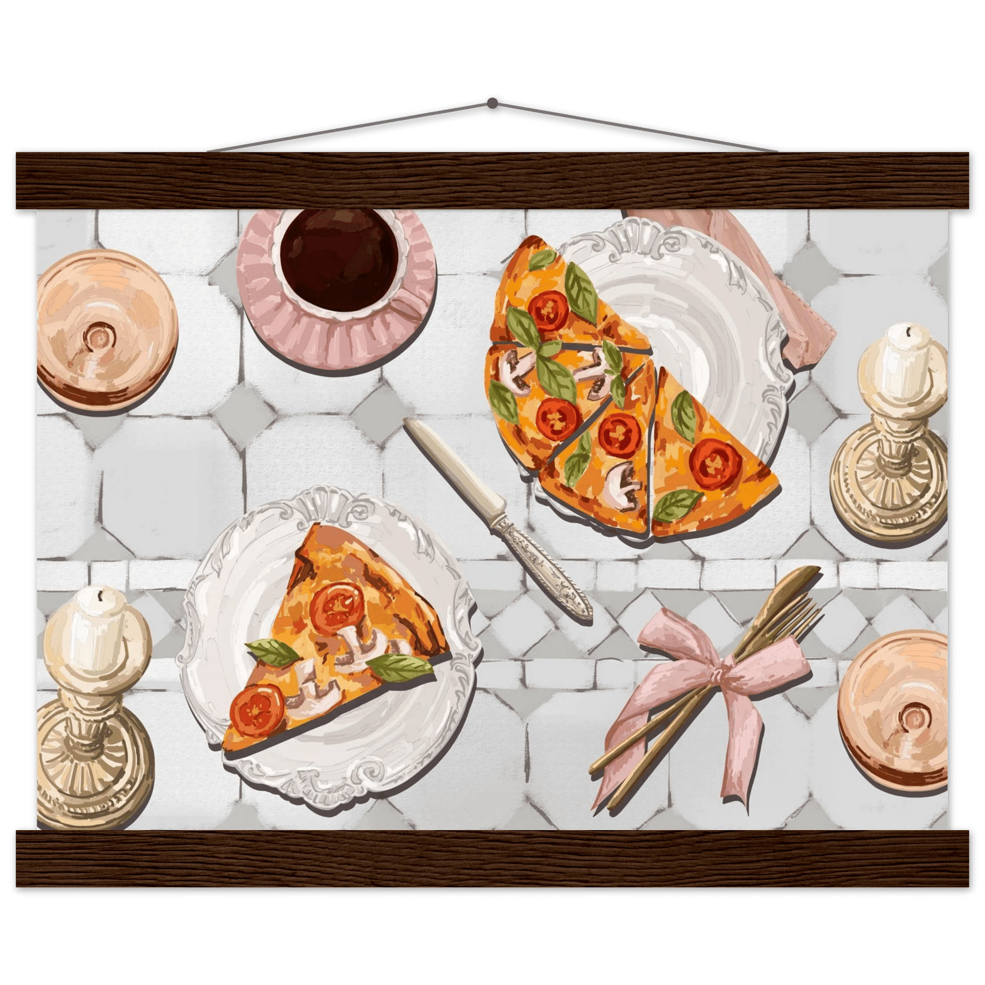 Pizza & Tea Kitchen Poster | Horizontal Food Wall Art | Italian Dining Room Print - Evergreen Posters