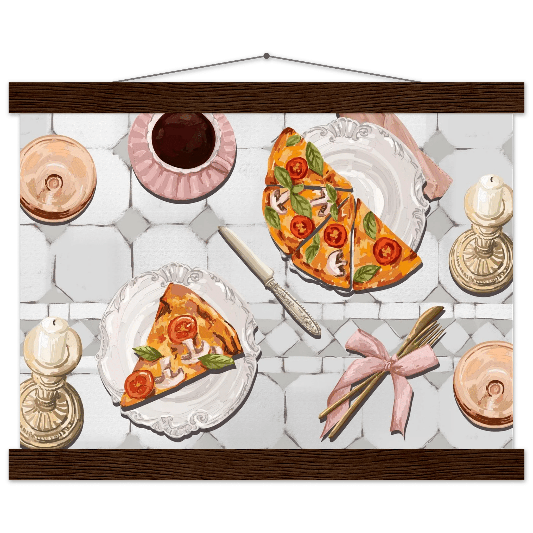 Pizza & Tea Kitchen Poster | Horizontal Food Wall Art | Italian Dining Room Print - Evergreen Posters