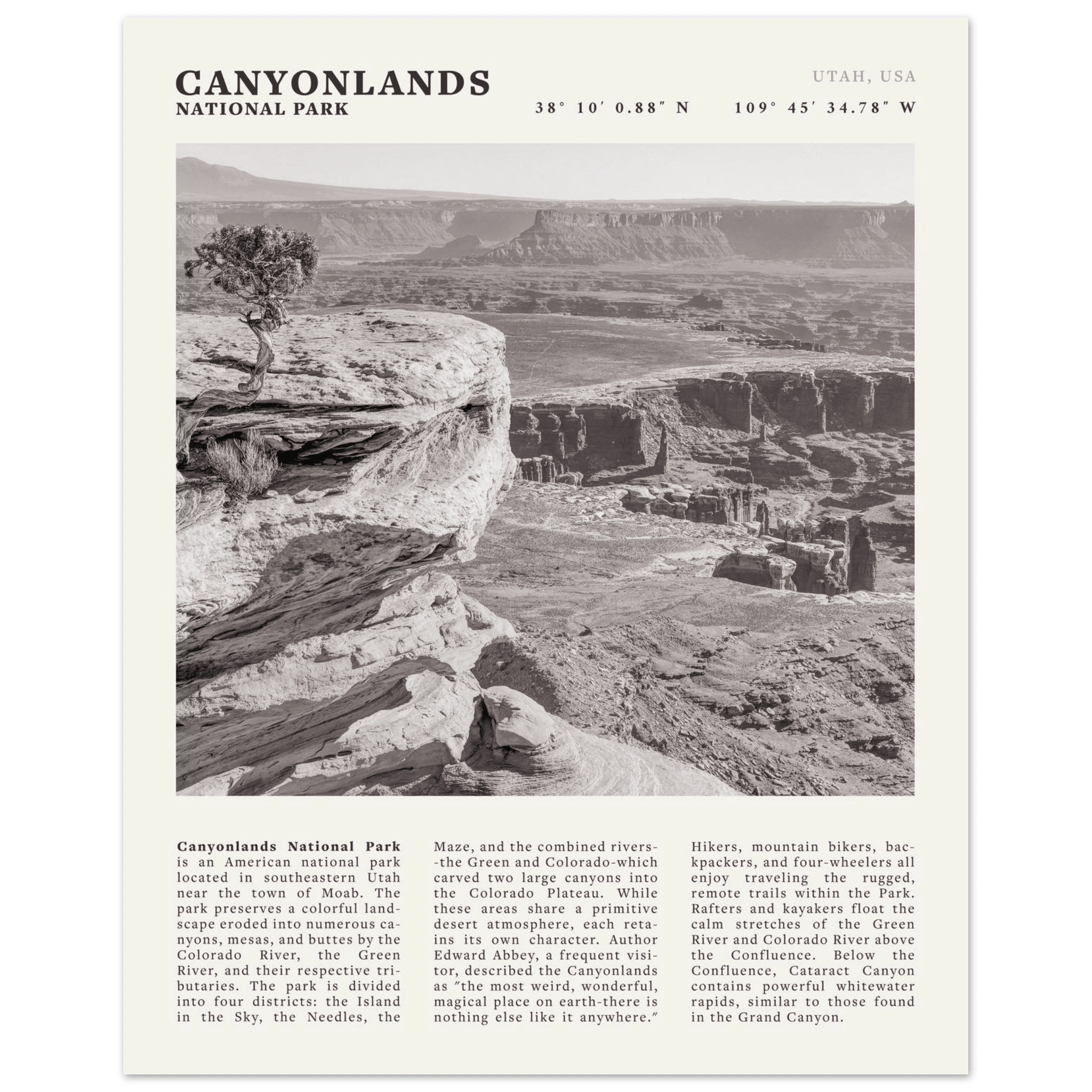 Canyonlands National Park Poster | Black & White Utah Wall Art | Canyon Travel Print - Evergreen Posters
