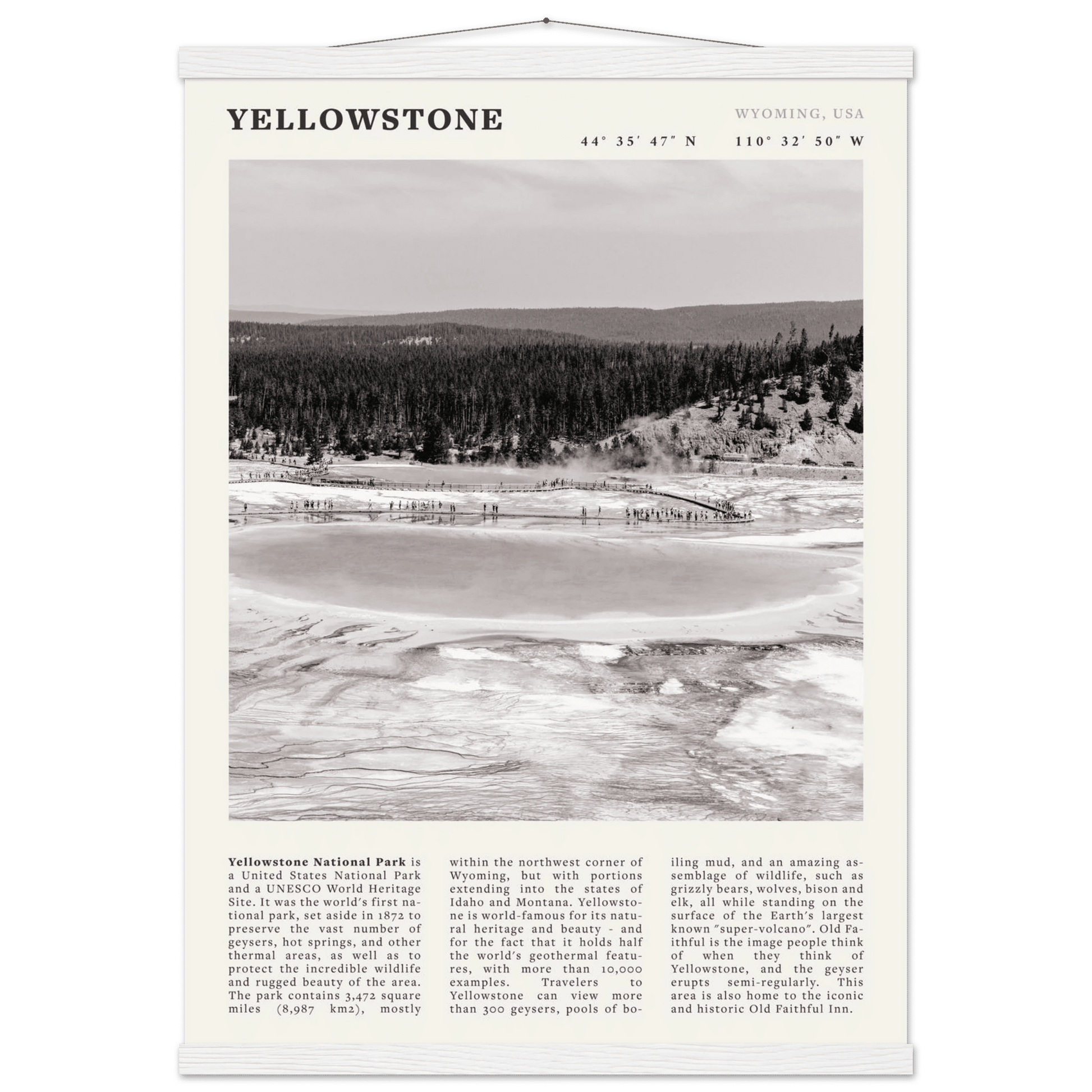 Yellowstone Poster | Black & White Grand Prismatic Spring Wall Art | WY Print - Evergreen Posters