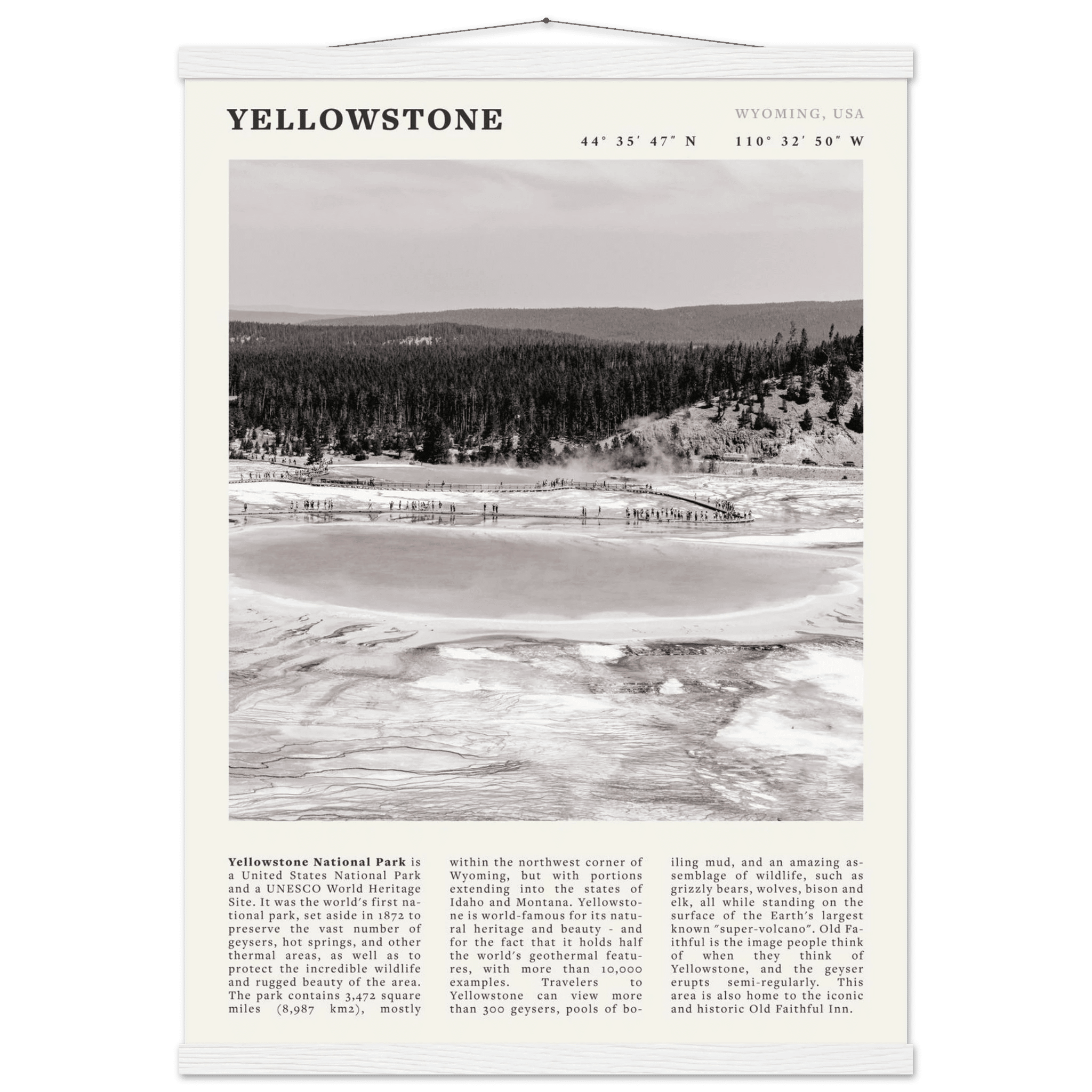 Yellowstone Poster | Black & White Grand Prismatic Spring Wall Art | WY Print - Evergreen Posters