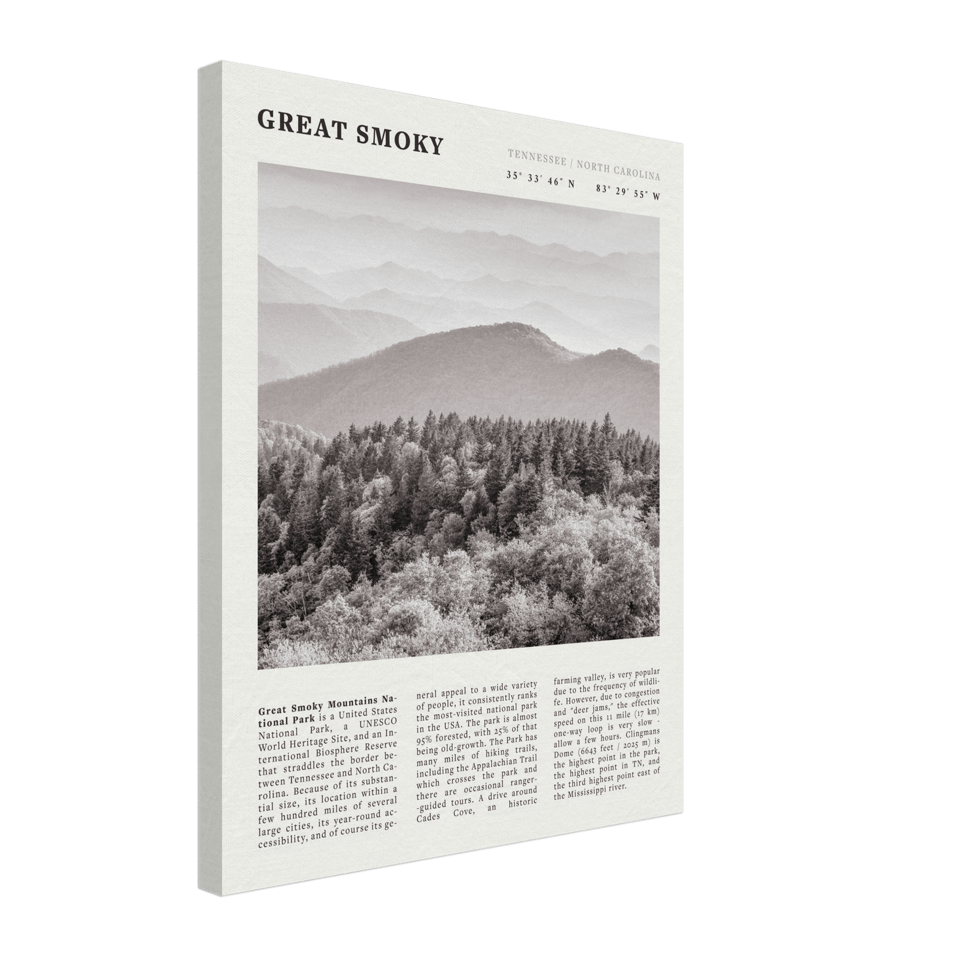 Great Smoky Mountains Poster | Black & White National Park Wall Art | Tennessee Print - Evergreen Posters