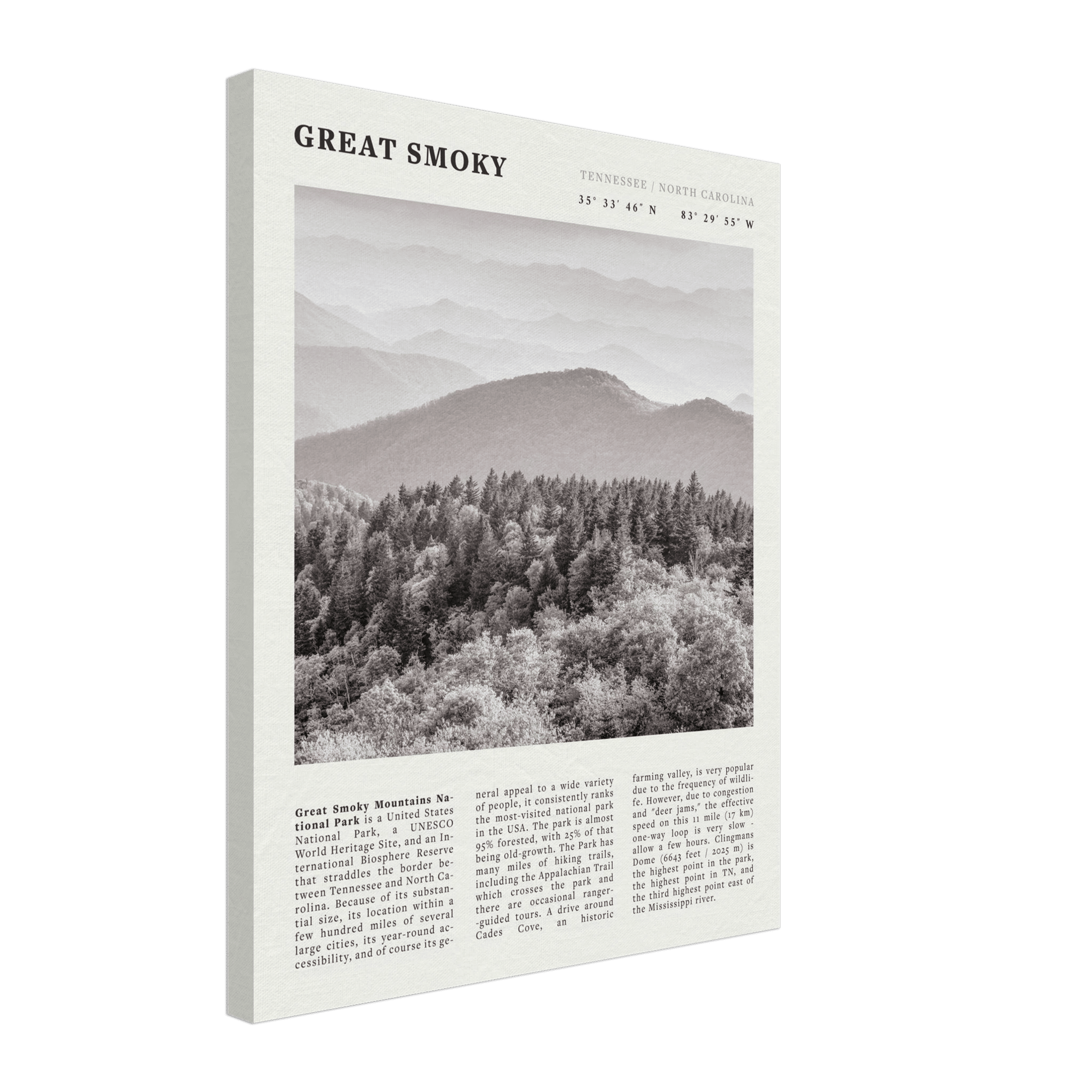 Great Smoky Mountains Poster | Black & White National Park Wall Art | Tennessee Print - Evergreen Posters