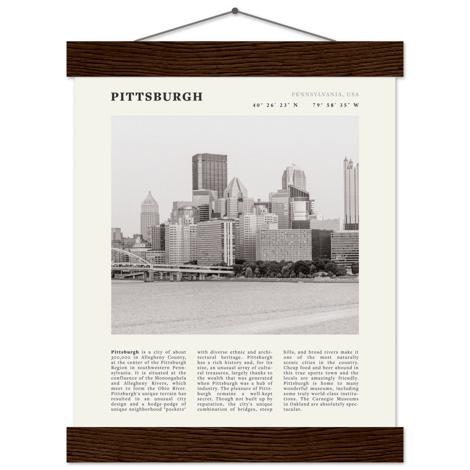 Pittsburgh Poster | Black & White Pennsylvania Skyline Wall Art | PA Travel Print - Evergreen Posters