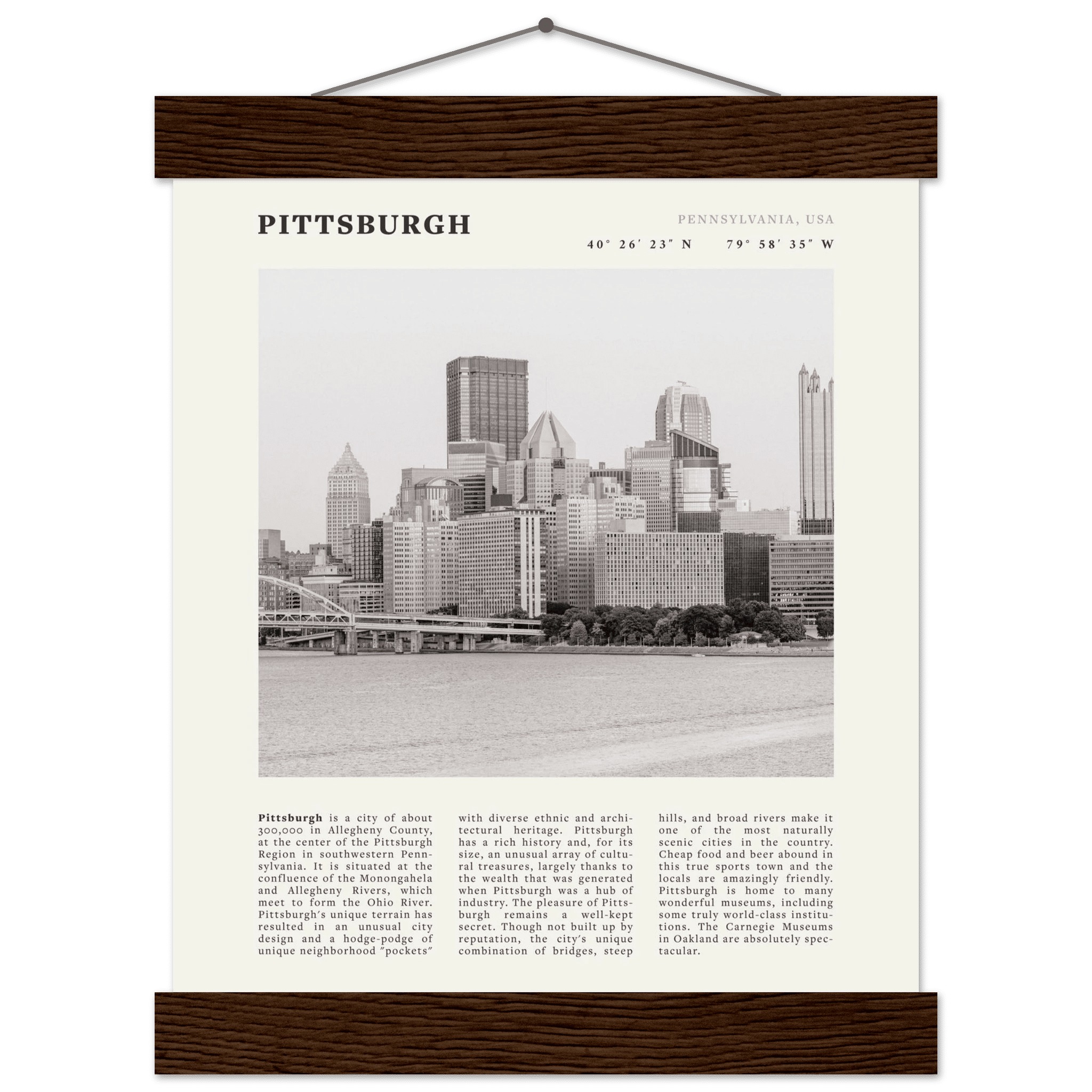 Pittsburgh Poster | Black & White Pennsylvania Skyline Wall Art | PA Travel Print - Evergreen Posters