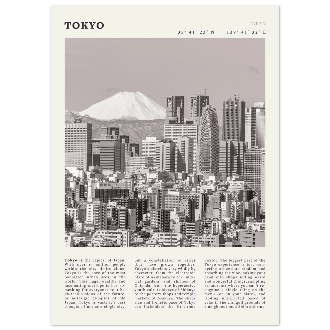 Tokyo Poster | Black & White Mount Fuji Skyline Wall Art | Japan Travel Print - Evergreen Posters