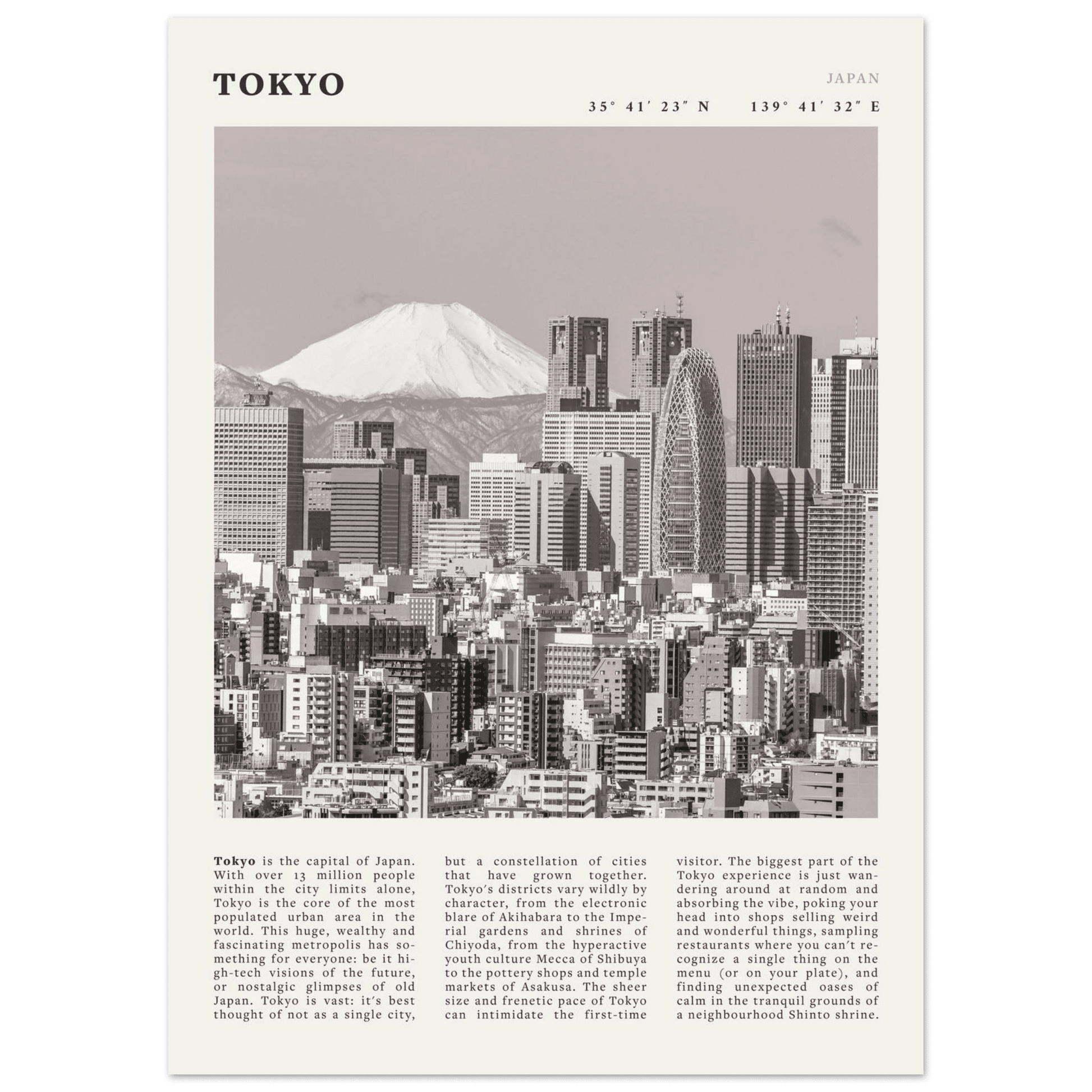 Tokyo Poster | Black & White Mount Fuji Skyline Wall Art | Japan Travel Print - Evergreen Posters