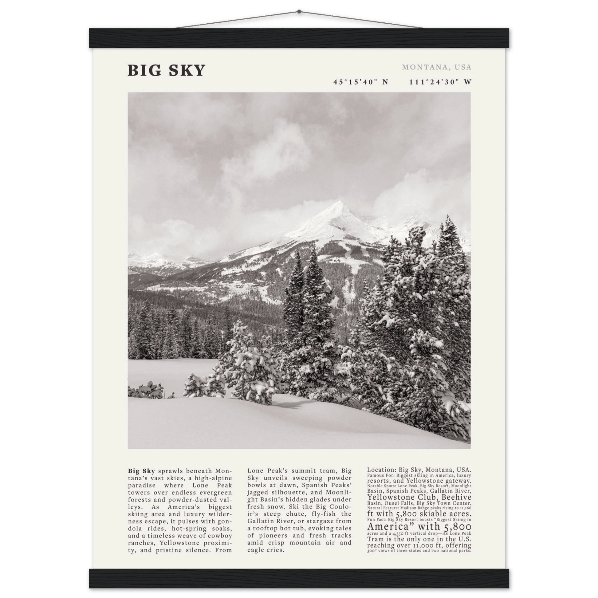 Big Sky Montana Poster Black and White – Vintage Lone Peak Ski Resort Print (Digital & Printed Options) - Evergreen Posters