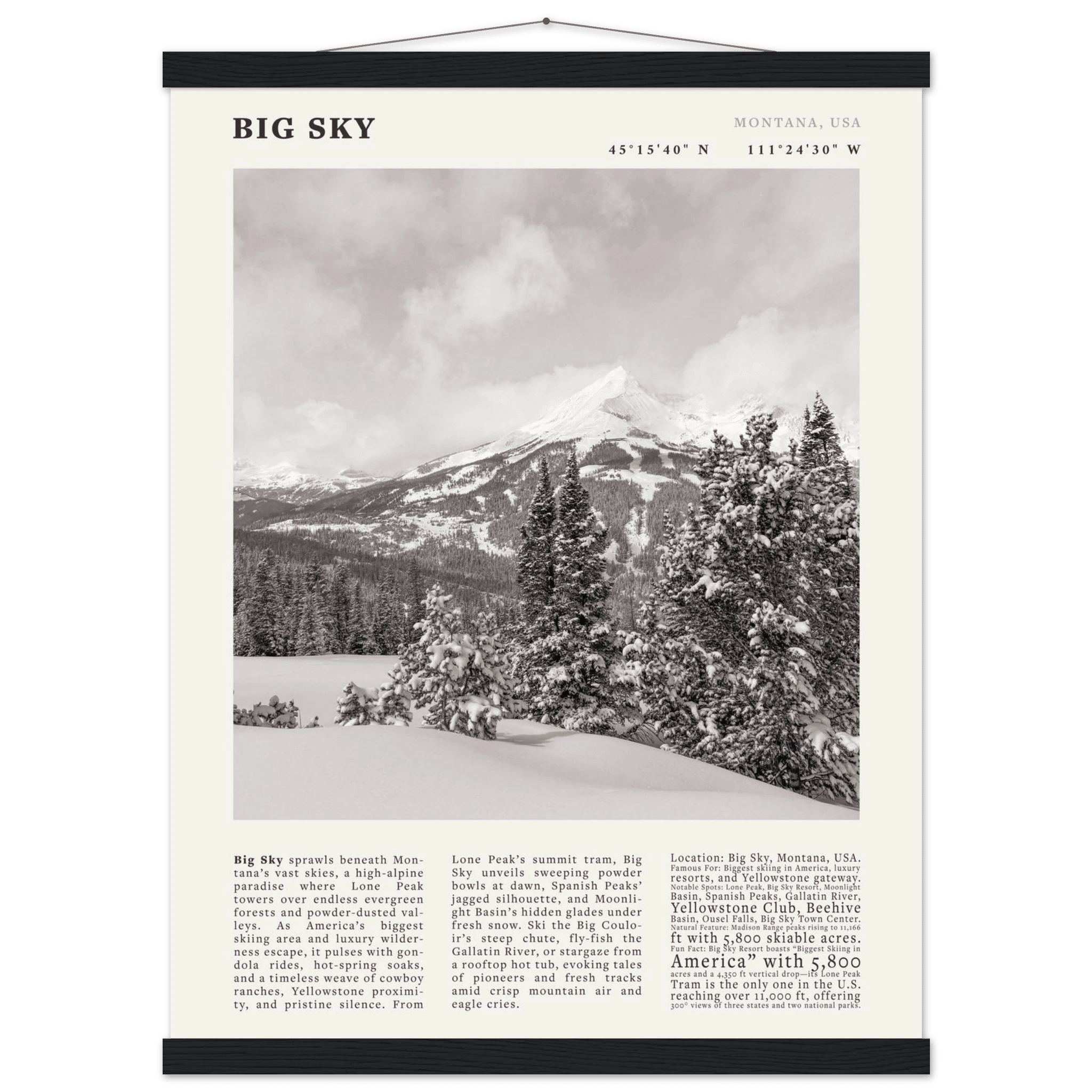 Big Sky Montana Poster Black and White – Vintage Lone Peak Ski Resort Print (Digital & Printed Options) - Evergreen Posters