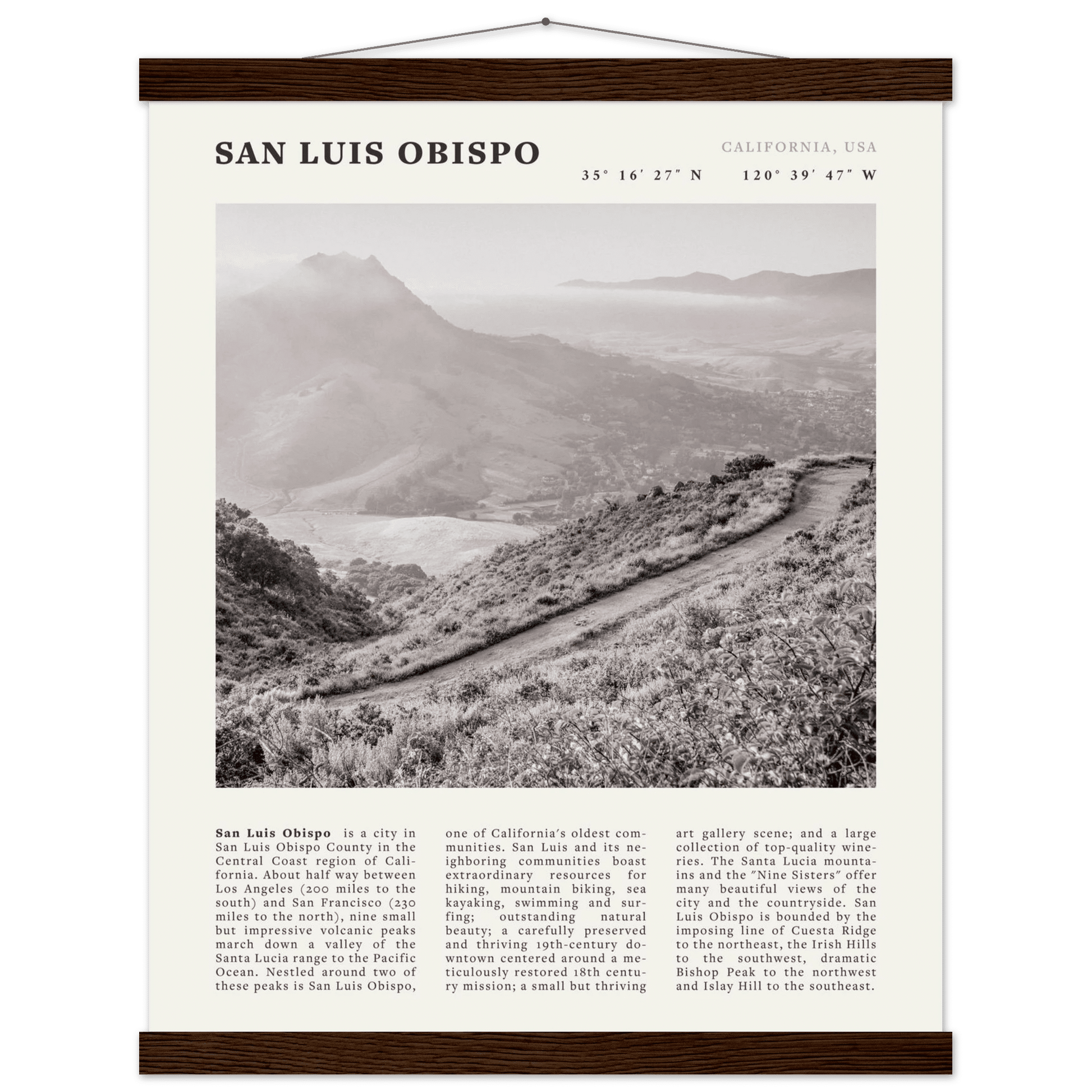San Luis Obispo Poster | Black & White California Wall Art | SLO Travel Print - Evergreen Posters