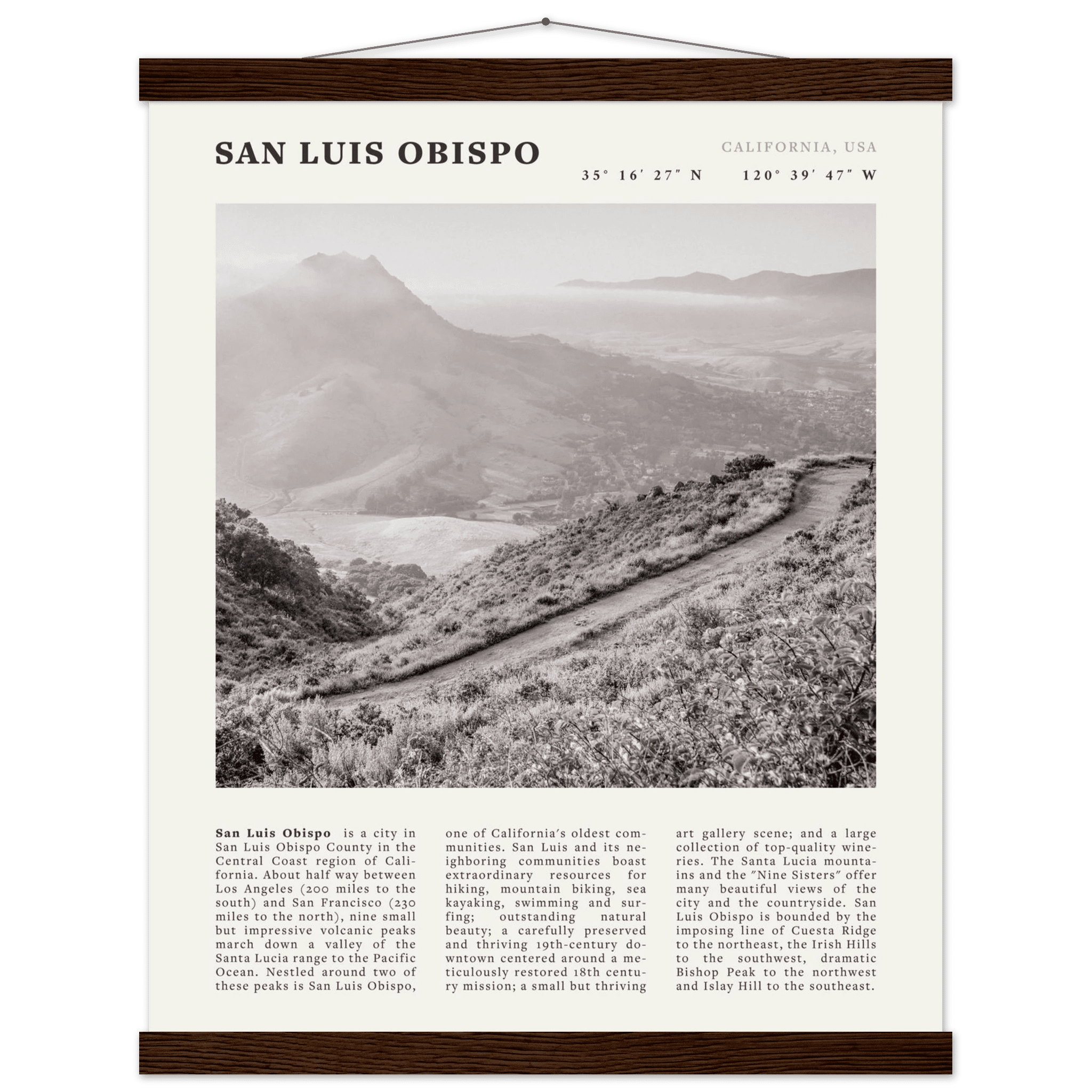 San Luis Obispo Poster | Black & White California Wall Art | SLO Travel Print - Evergreen Posters