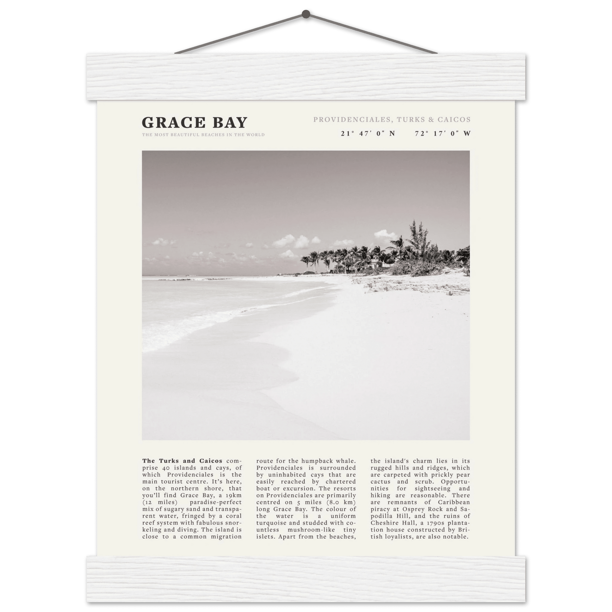 Grace Bay Poster | Black & White Turks & Caicos Wall Art | Caribbean Beach Print - Evergreen Posters