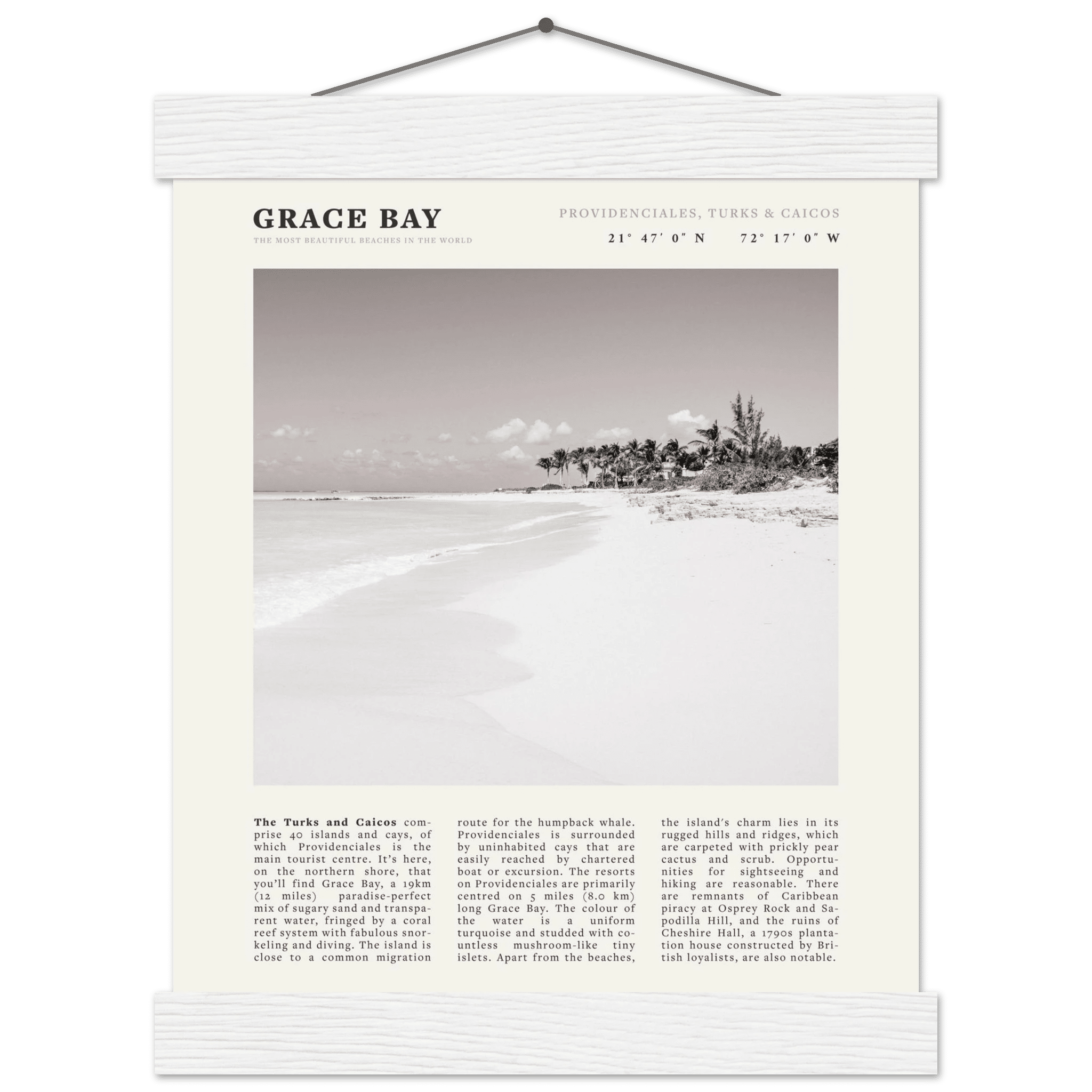 Grace Bay Poster | Black & White Turks & Caicos Wall Art | Caribbean Beach Print - Evergreen Posters