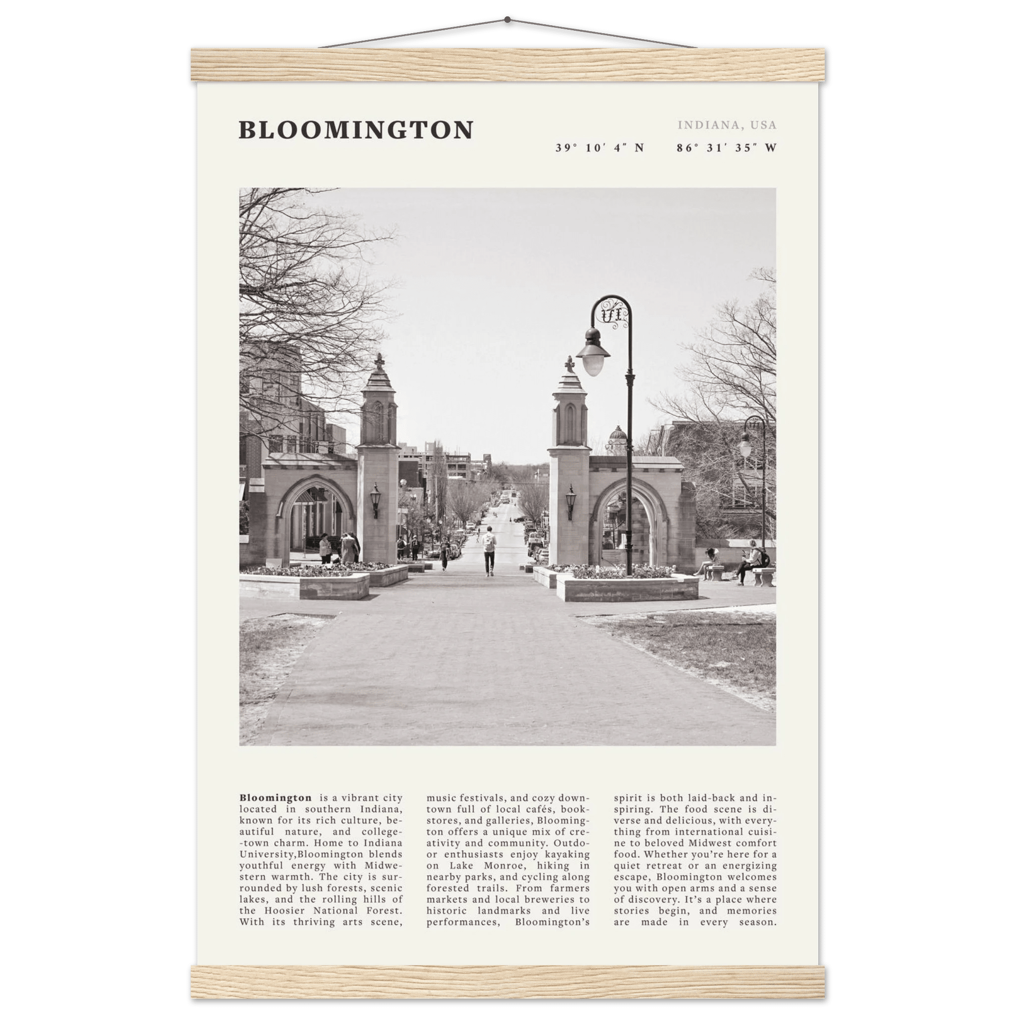 Bloomington Indiana Black and White Vintage Poster - Evergreen Posters