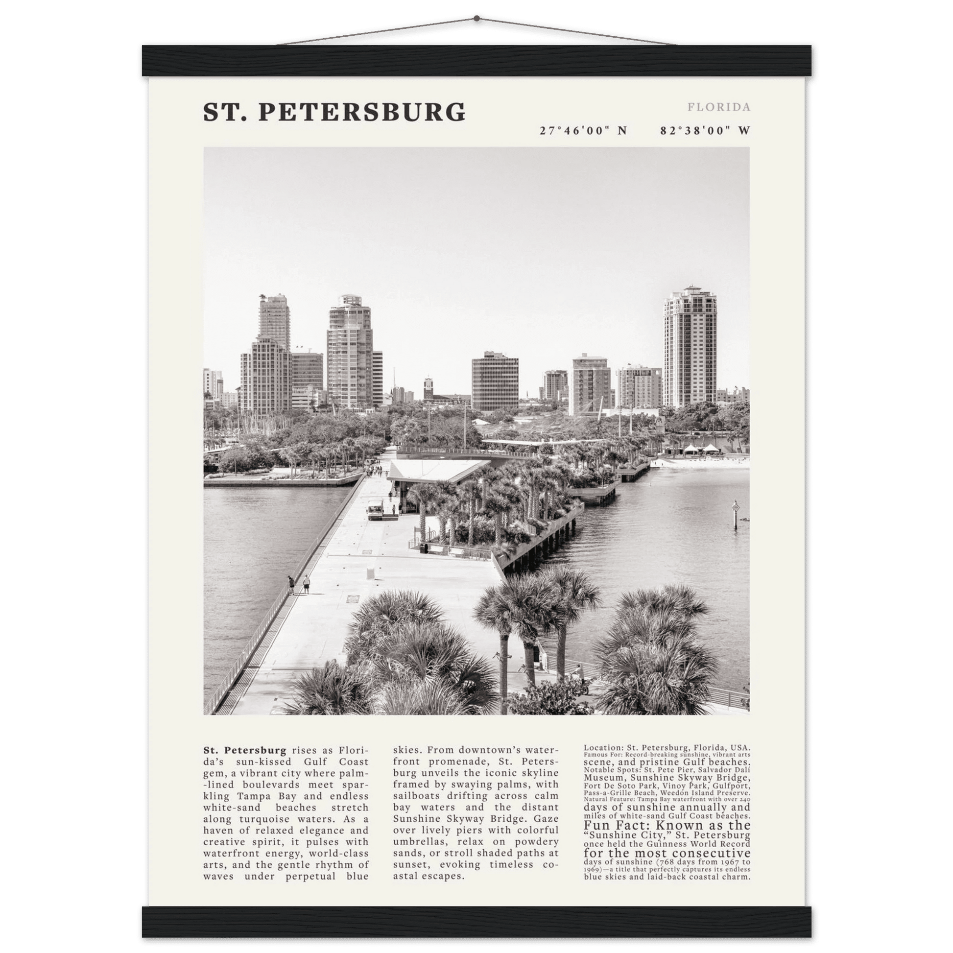 St. Petersburg Florida Poster Black and White – Vintage St Pete Skyline Print (Digital & Printed Options) - Evergreen Posters