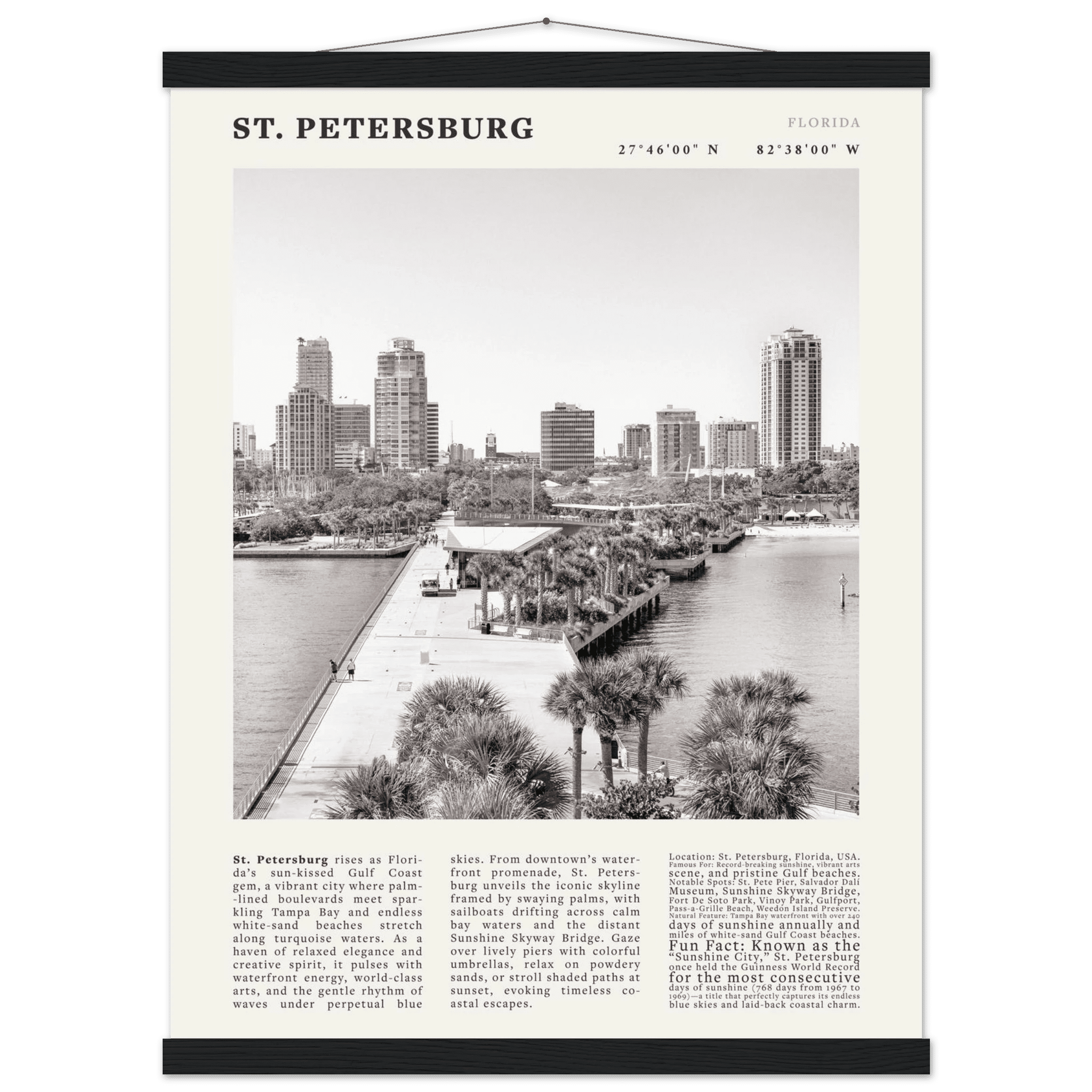St. Petersburg Florida Poster Black and White – Vintage St Pete Skyline Print (Digital & Printed Options) - Evergreen Posters