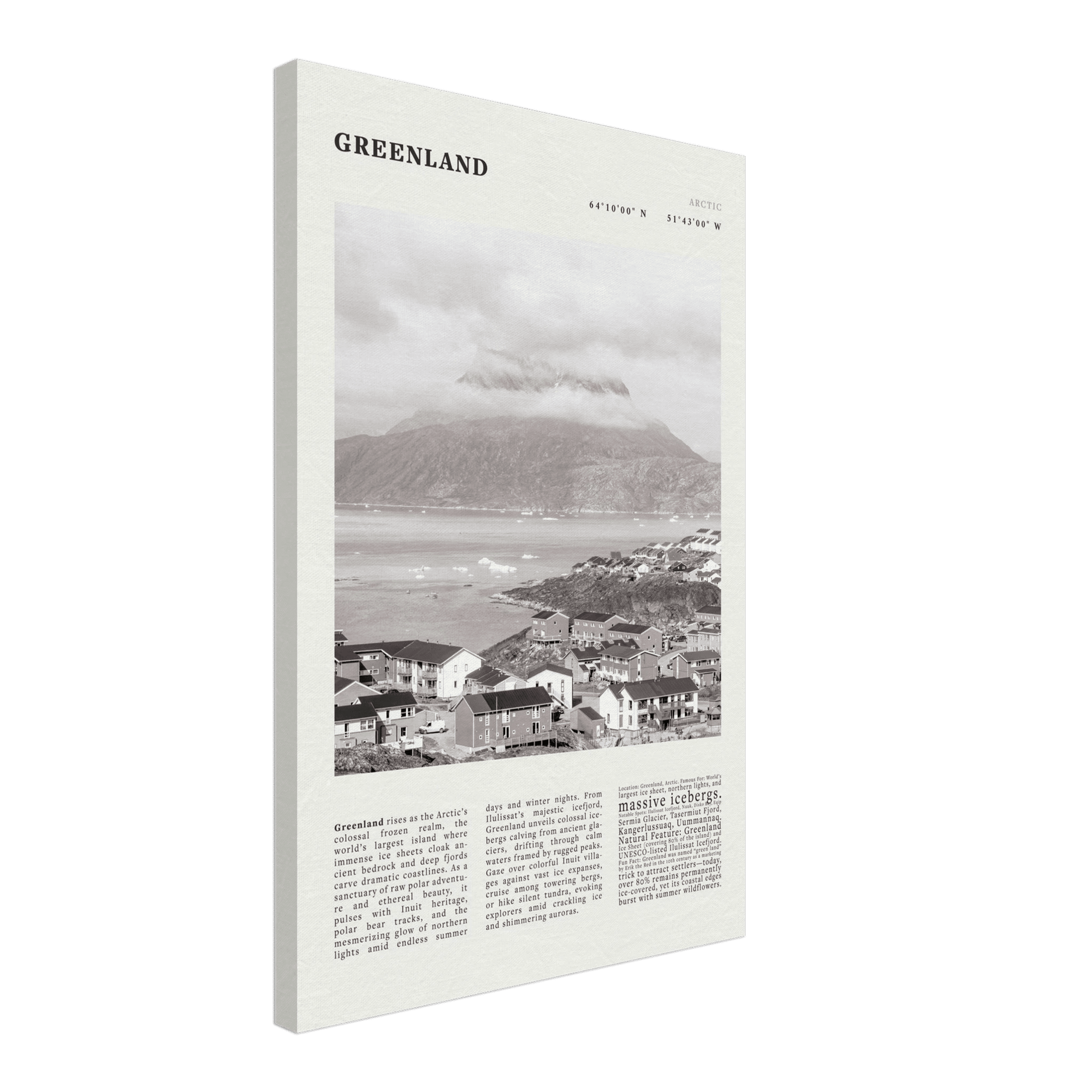 Greenland Poster Black and White – Vintage Arctic Fjord Landscape Print (Digital & Printed Options) - Evergreen Posters