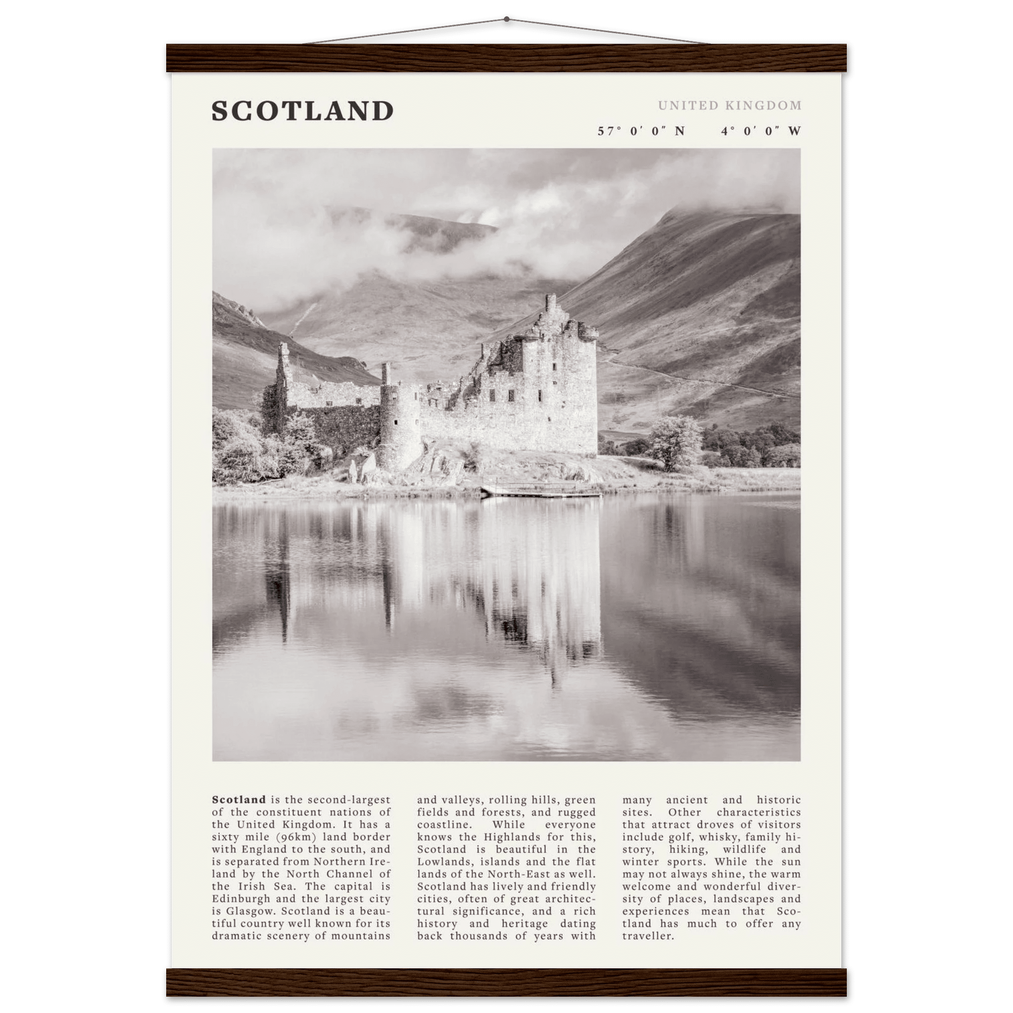 Scotland Poster | Black & White Highland Castle Wall Art | UK Travel Print Decor - Evergreen Posters