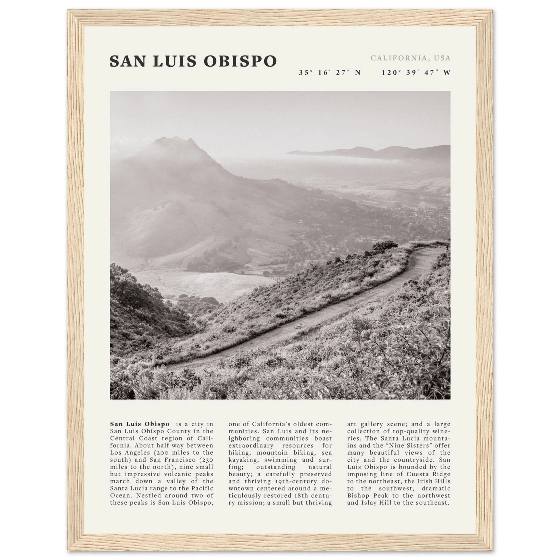 San Luis Obispo Poster | Black & White California Wall Art | SLO Travel Print - Evergreen Posters