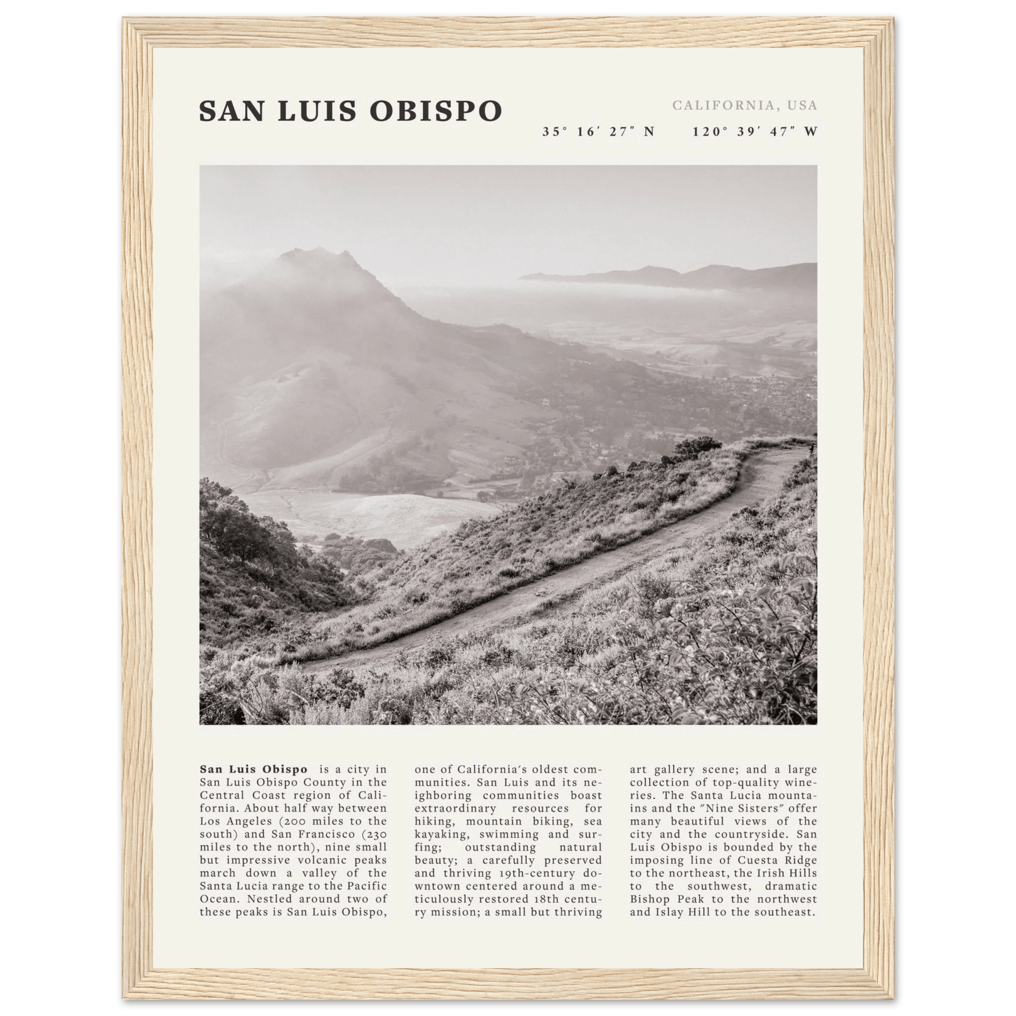 San Luis Obispo Poster | Black & White California Wall Art | SLO Travel Print - Evergreen Posters