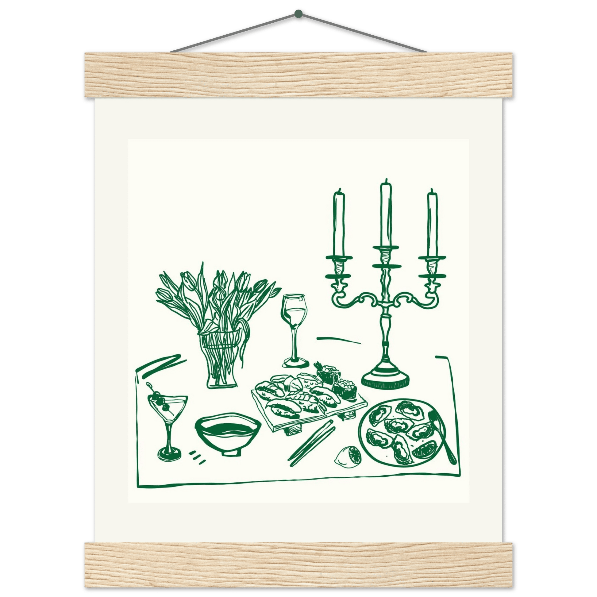 Fine Dining Table Print | Green Line Art Kitchen Wall Art | Elegant Dining Room Poster - Evergreen Posters