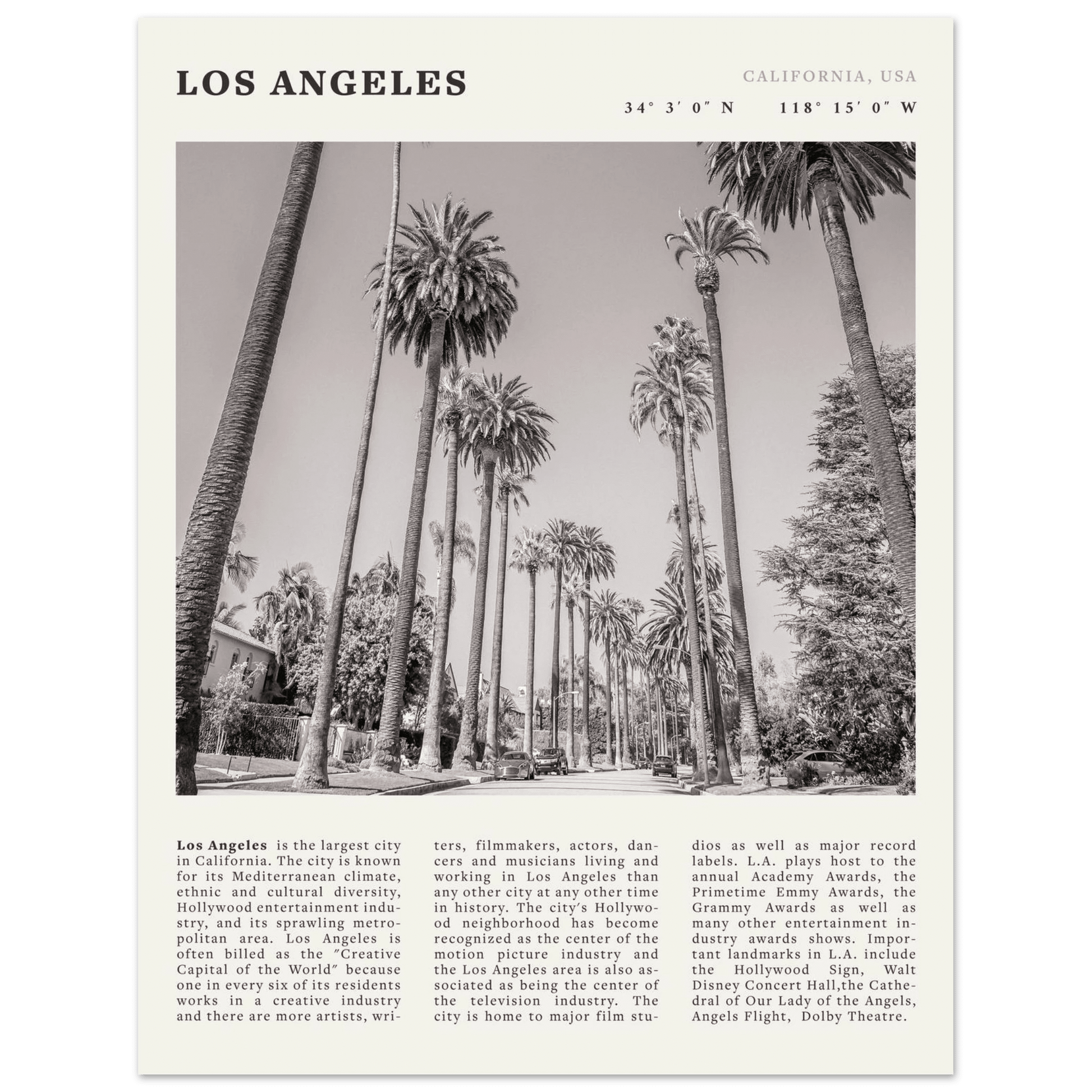 Los Angeles Poster | Black & White Palm Trees Wall Art | California Travel Print - Evergreen Posters