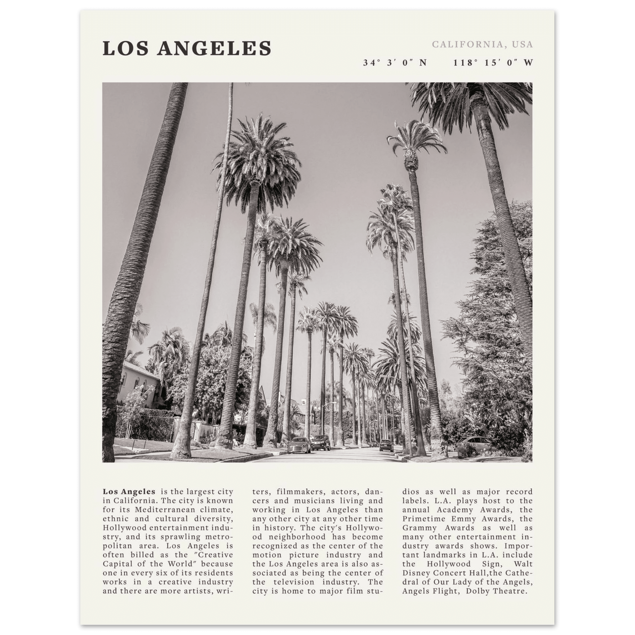 Los Angeles Poster | Black & White Palm Trees Wall Art | California Travel Print - Evergreen Posters