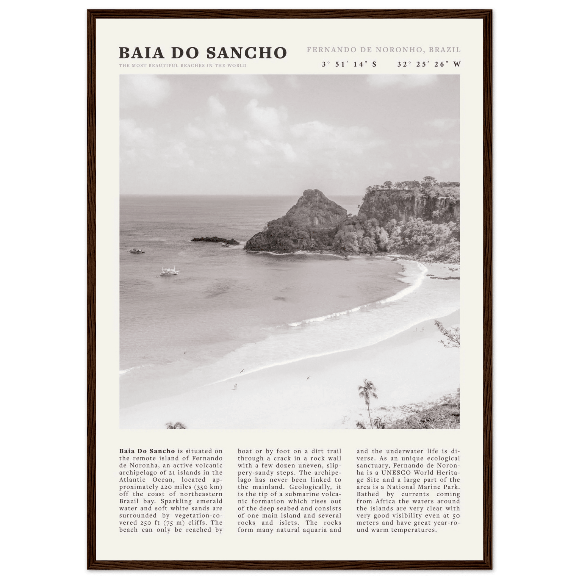 Baia Do Sancho Poster | Black & White Brazil Beach Wall Art | Fernando de Noronha - Evergreen Posters