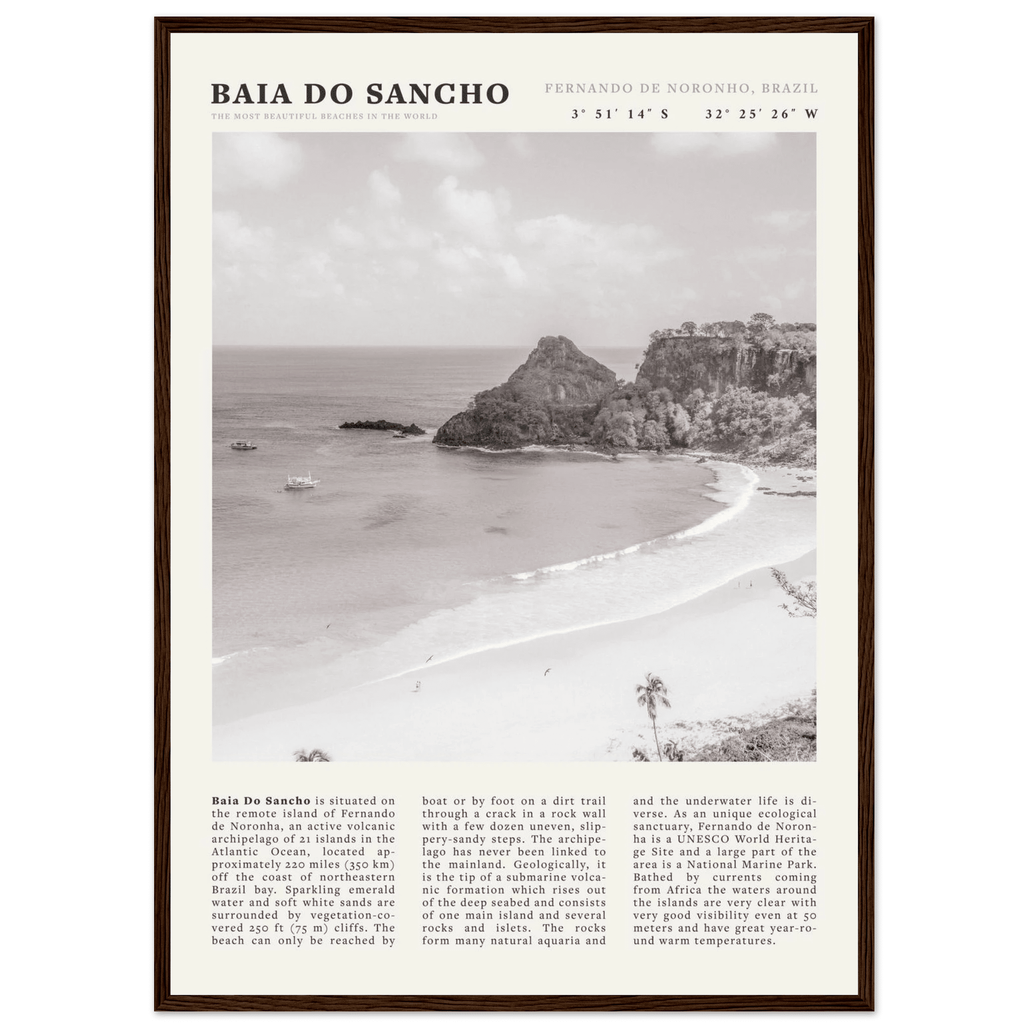 Baia Do Sancho Poster | Black & White Brazil Beach Wall Art | Fernando de Noronha - Evergreen Posters