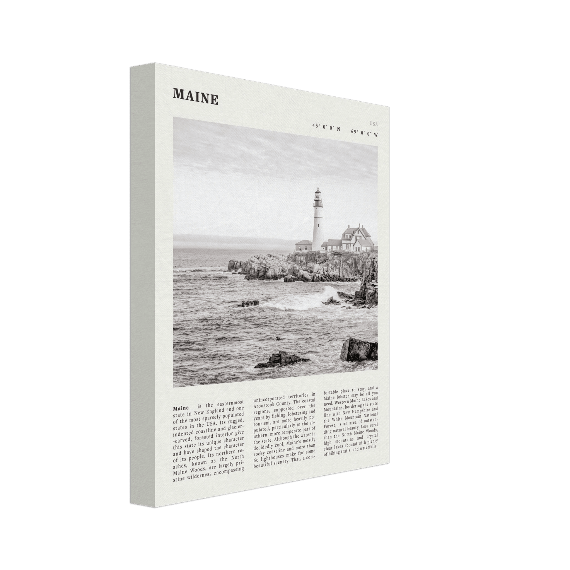 Maine Poster | Black & White Lighthouse Wall Art | New England Coastal Travel Print - Evergreen Posters