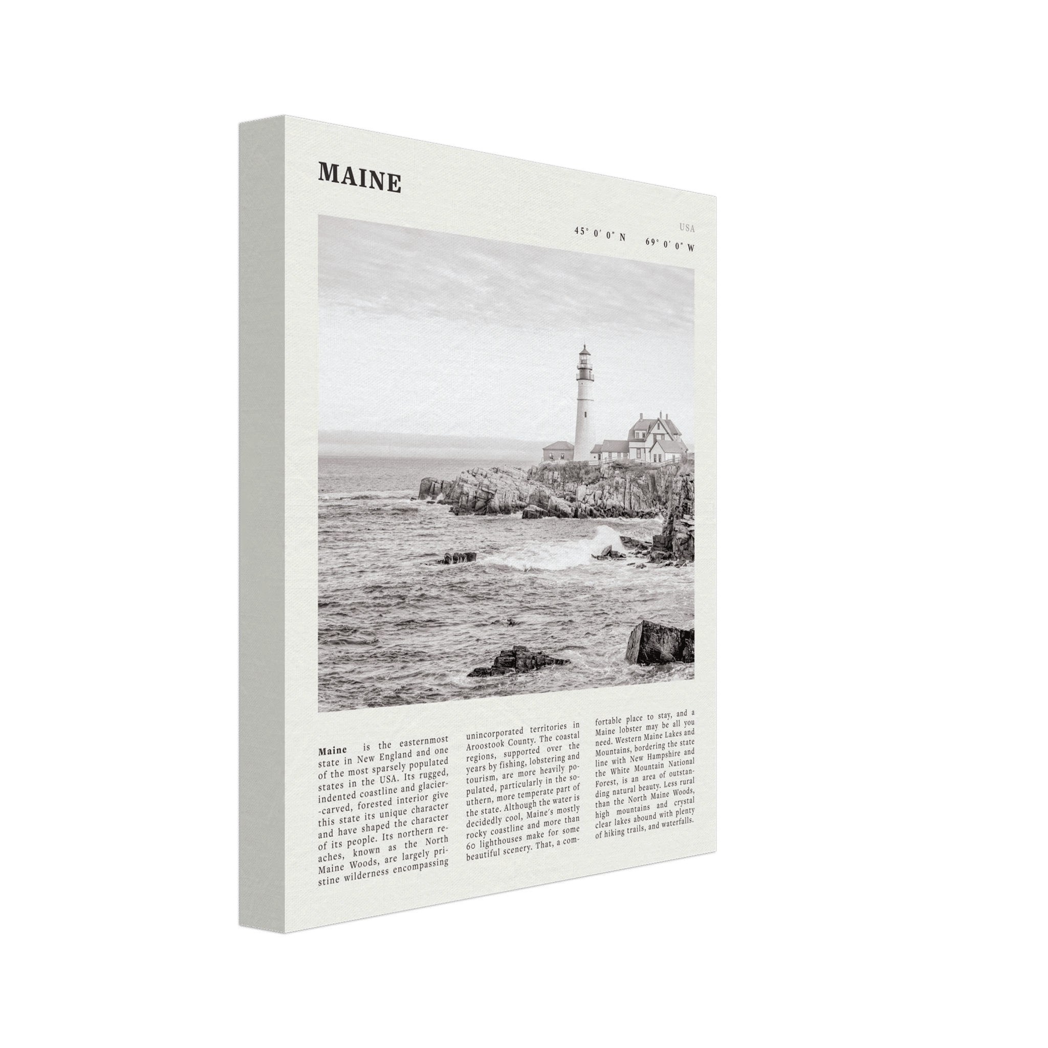 Maine Poster | Black & White Lighthouse Wall Art | New England Coastal Travel Print - Evergreen Posters